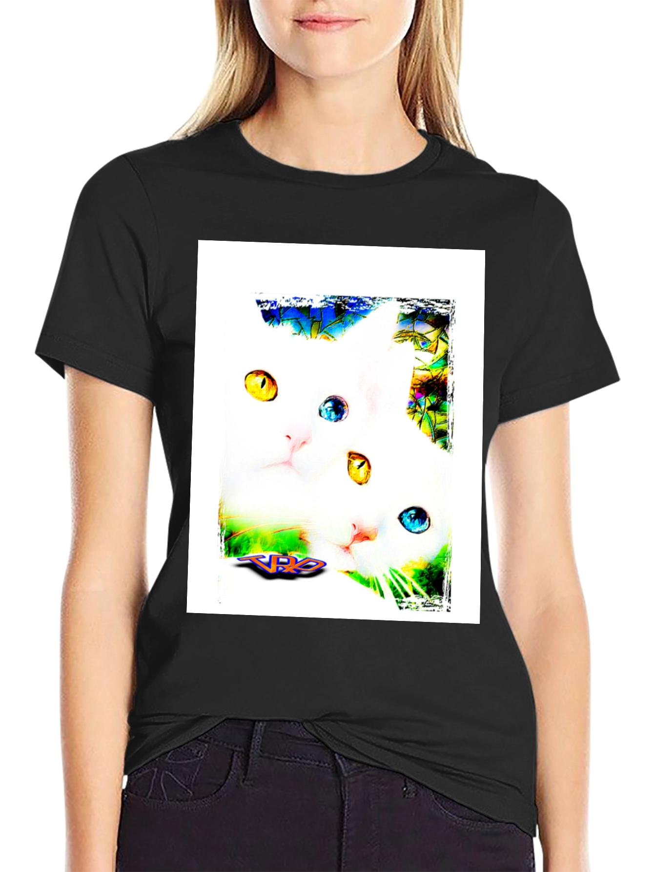 Two Cats on Black T-Shirt