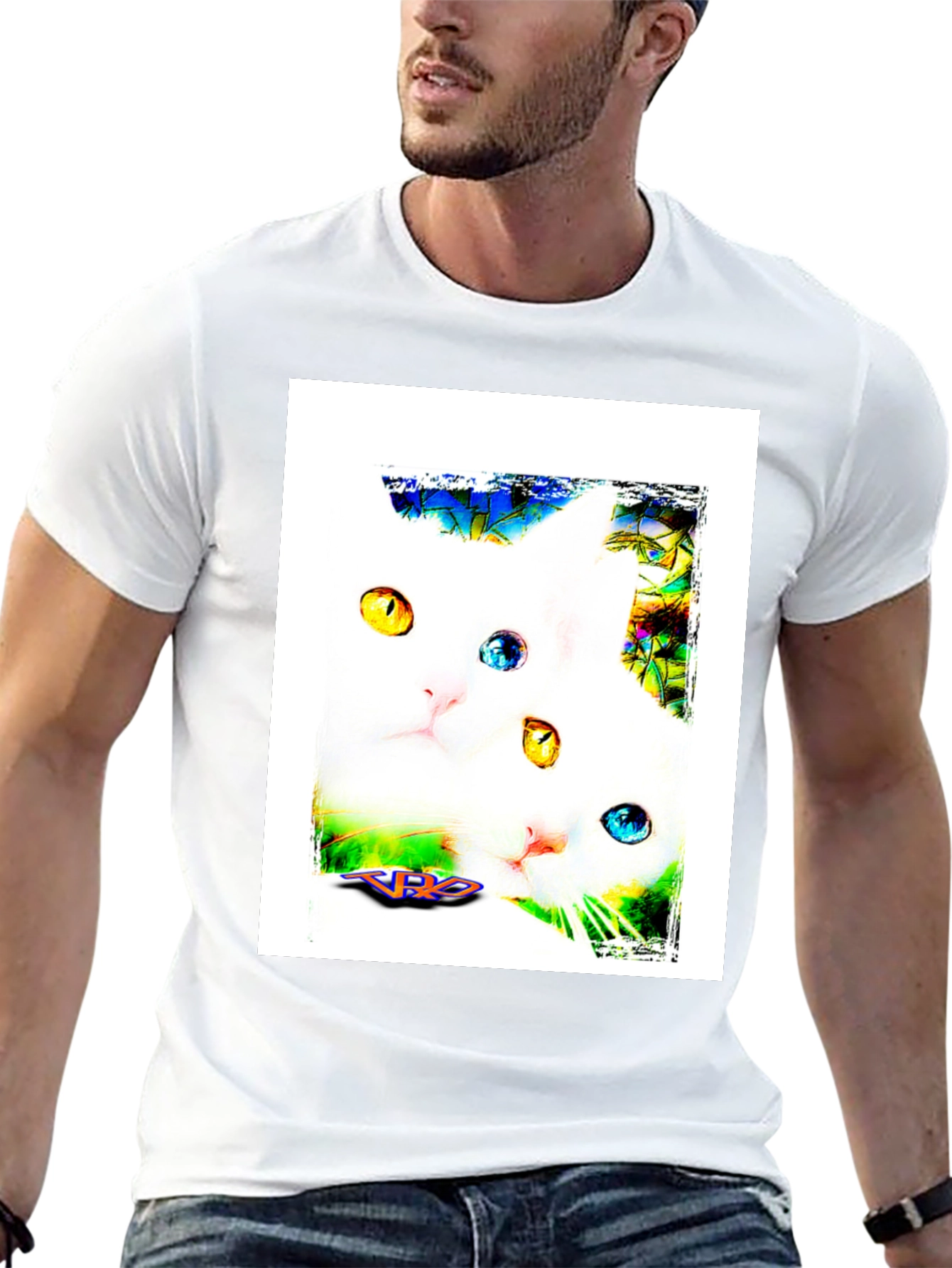 Two Cats on Black T-Shirt