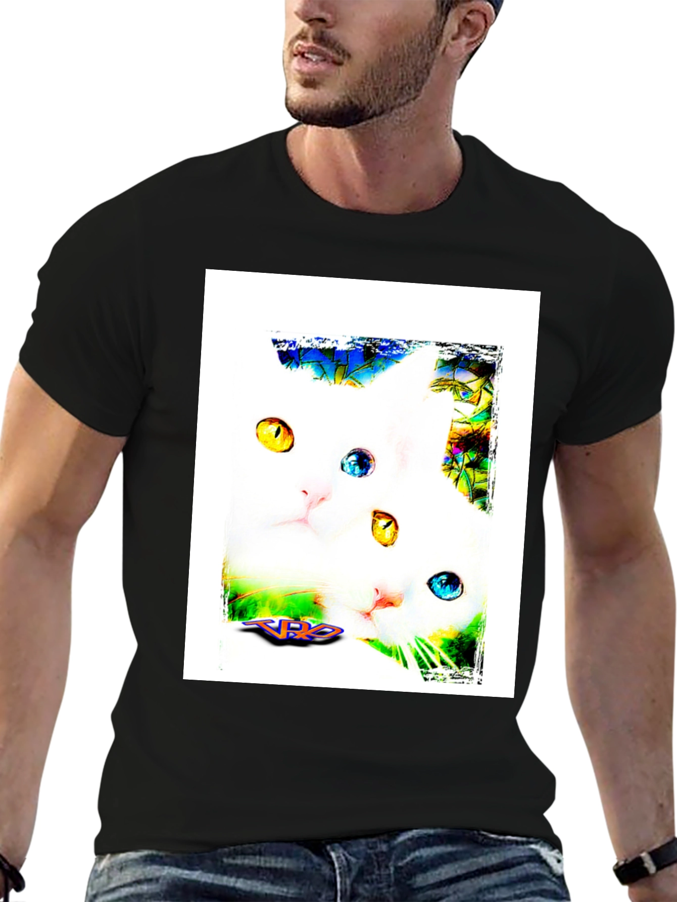 Two Cats on Black T-Shirt