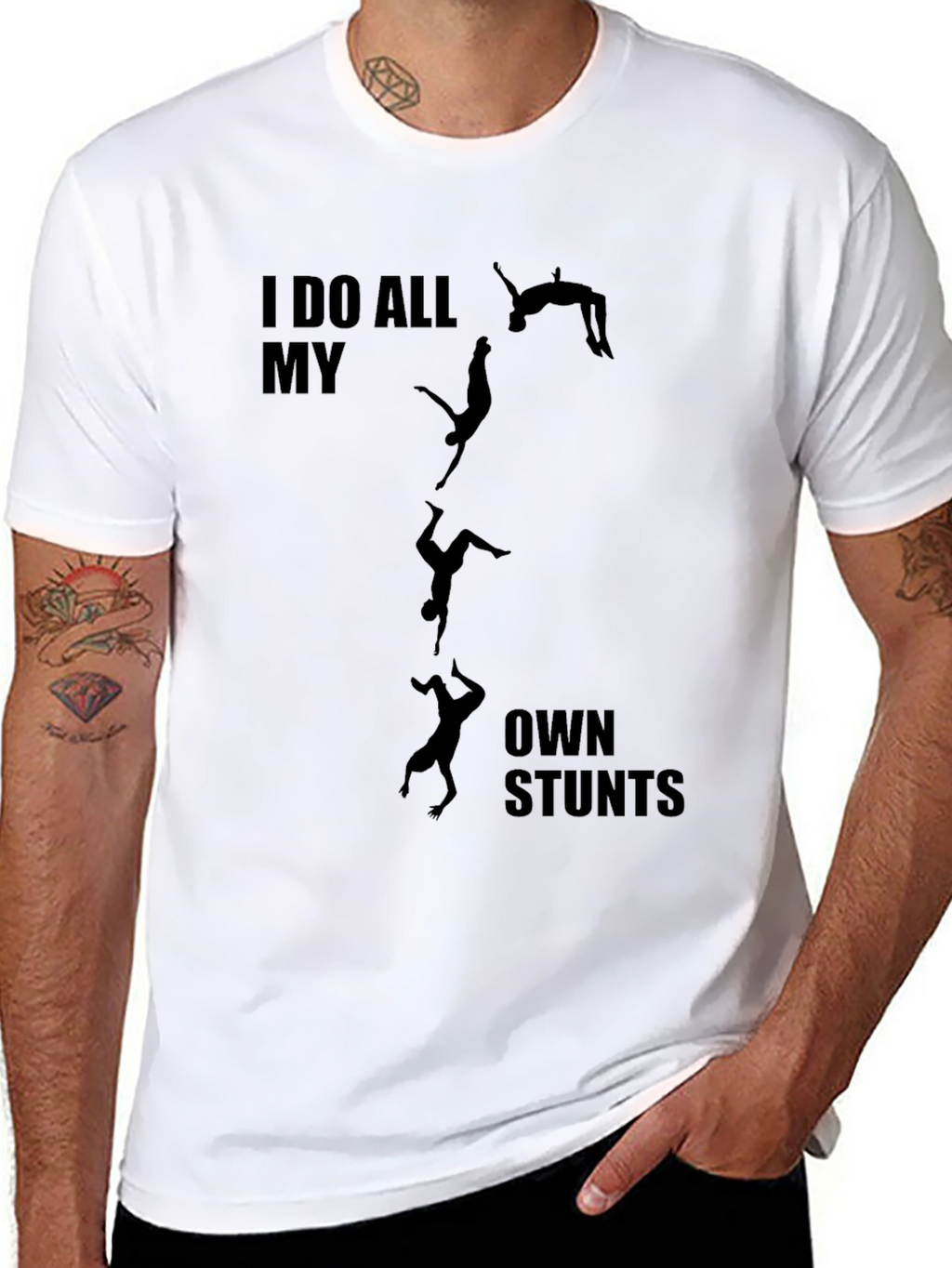 I Do All My Own Stunts Black Graphic Tee