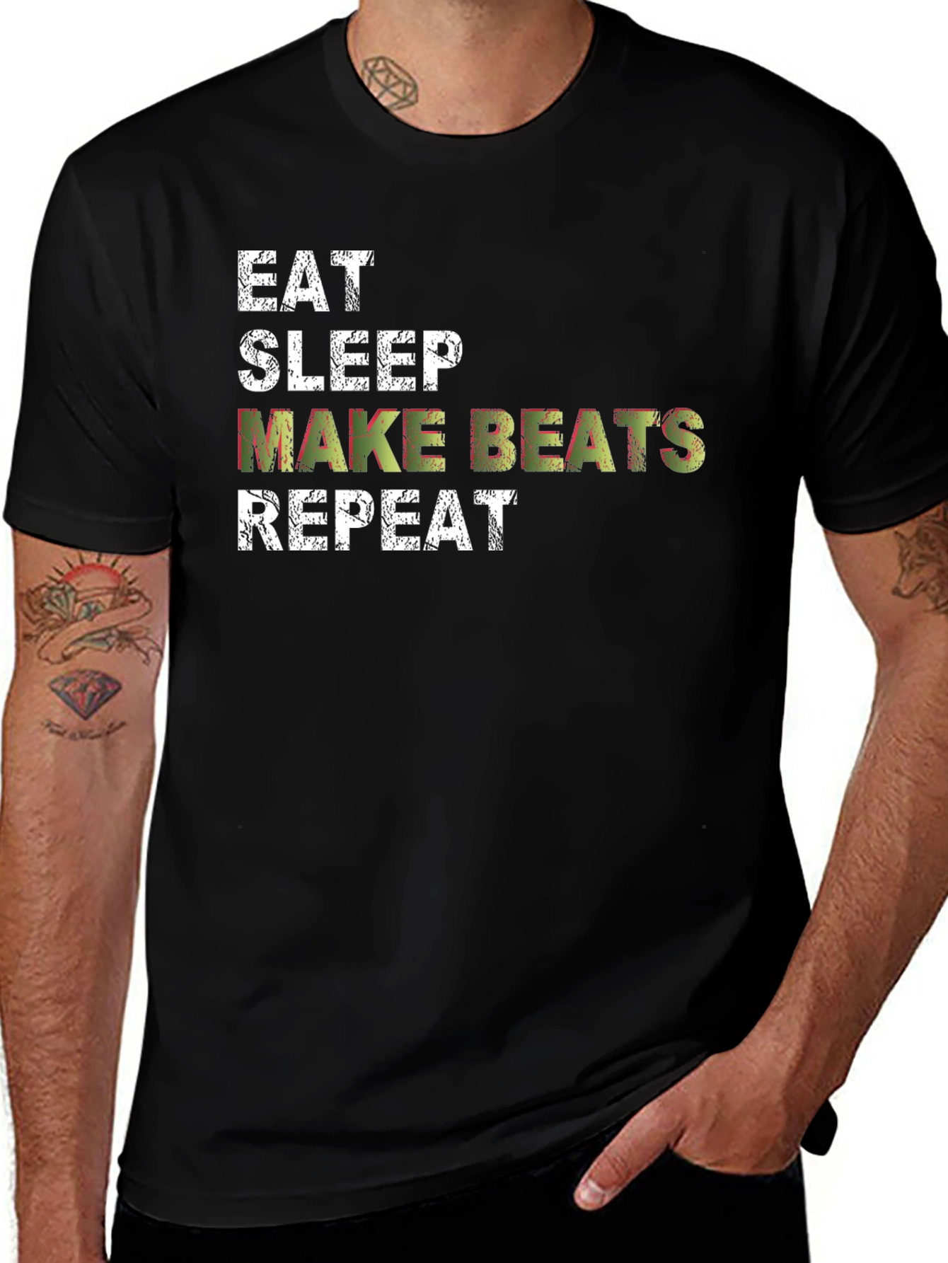 Eat Sleep Make Beats Repeat Black Graphic T-Shirt