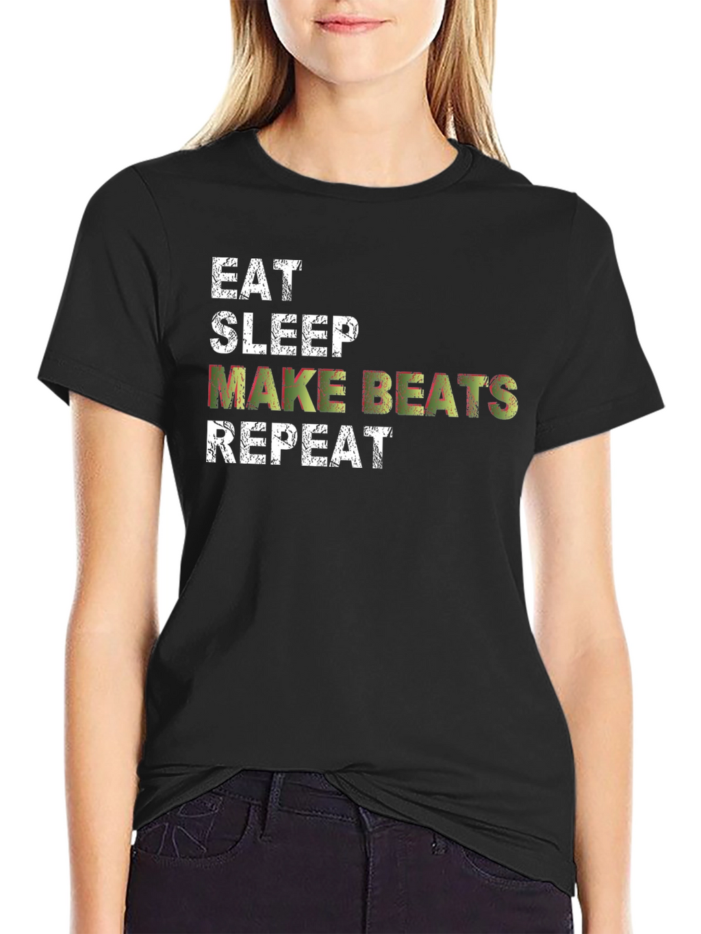 Eat Sleep Make Beats Repeat Black Graphic T-Shirt