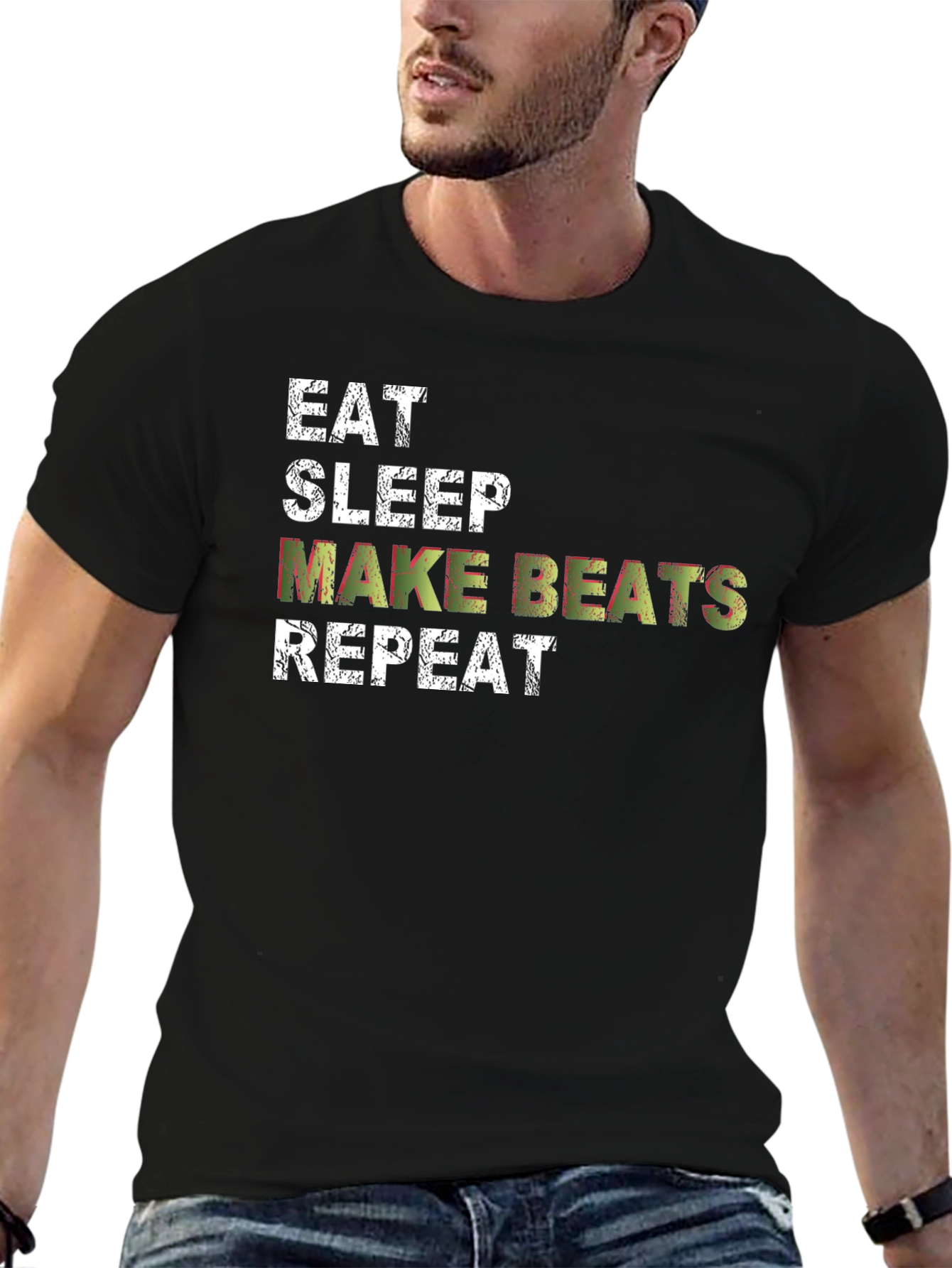 Eat Sleep Make Beats Repeat Black Graphic T-Shirt