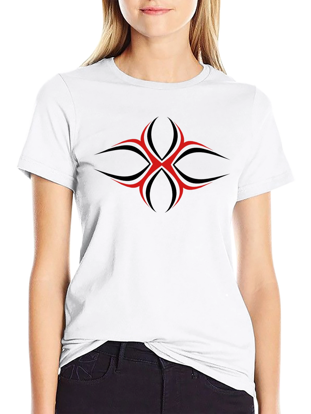 Mens Black T-Shirt with Red Tribal Graphic