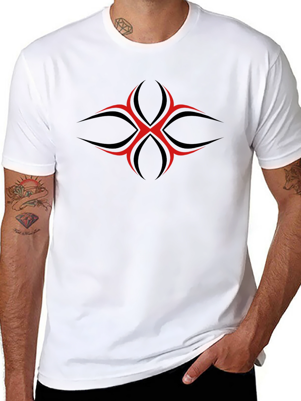 Mens Black T-Shirt with Red Tribal Graphic
