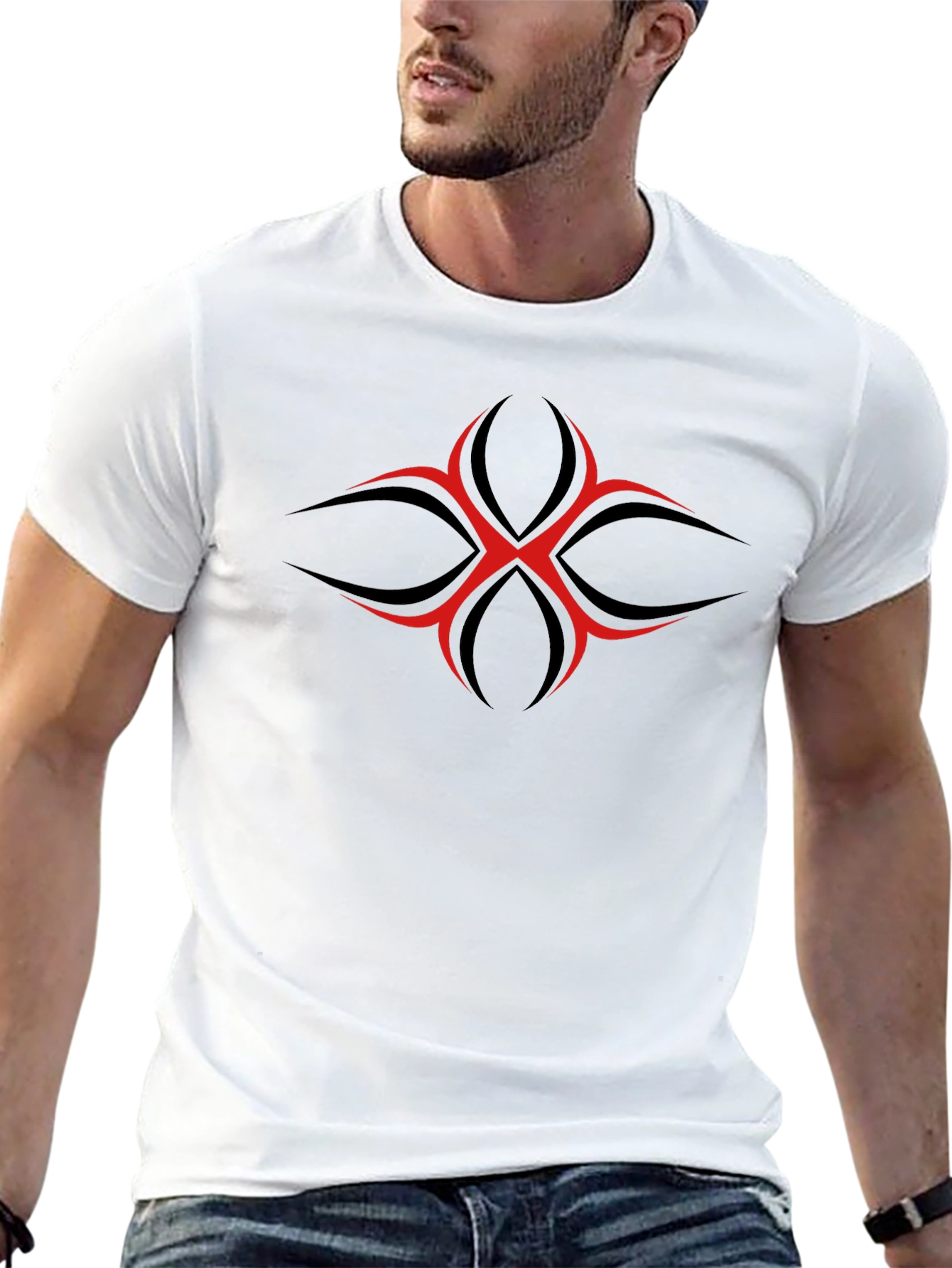 Mens Black T-Shirt with Red Tribal Graphic