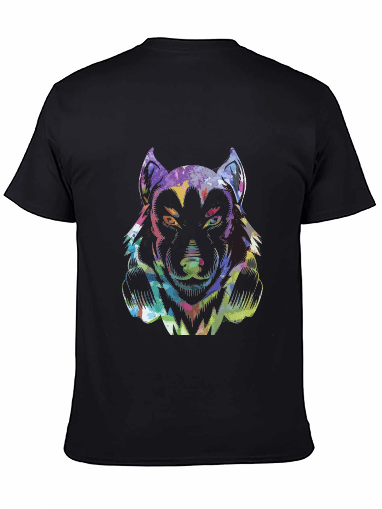 Colorful Wolf Graphic Tee - Mens Black T-Shirt