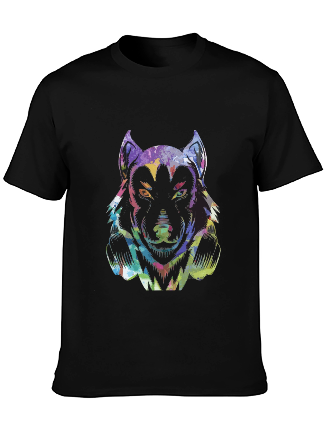 Colorful Wolf Graphic Tee - Mens Black T-Shirt