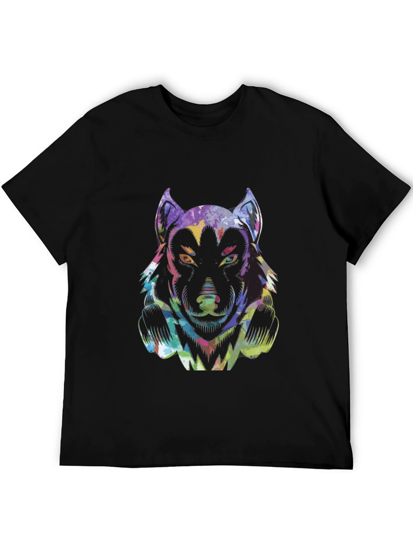 Colorful Wolf Graphic Tee - Mens Black T-Shirt