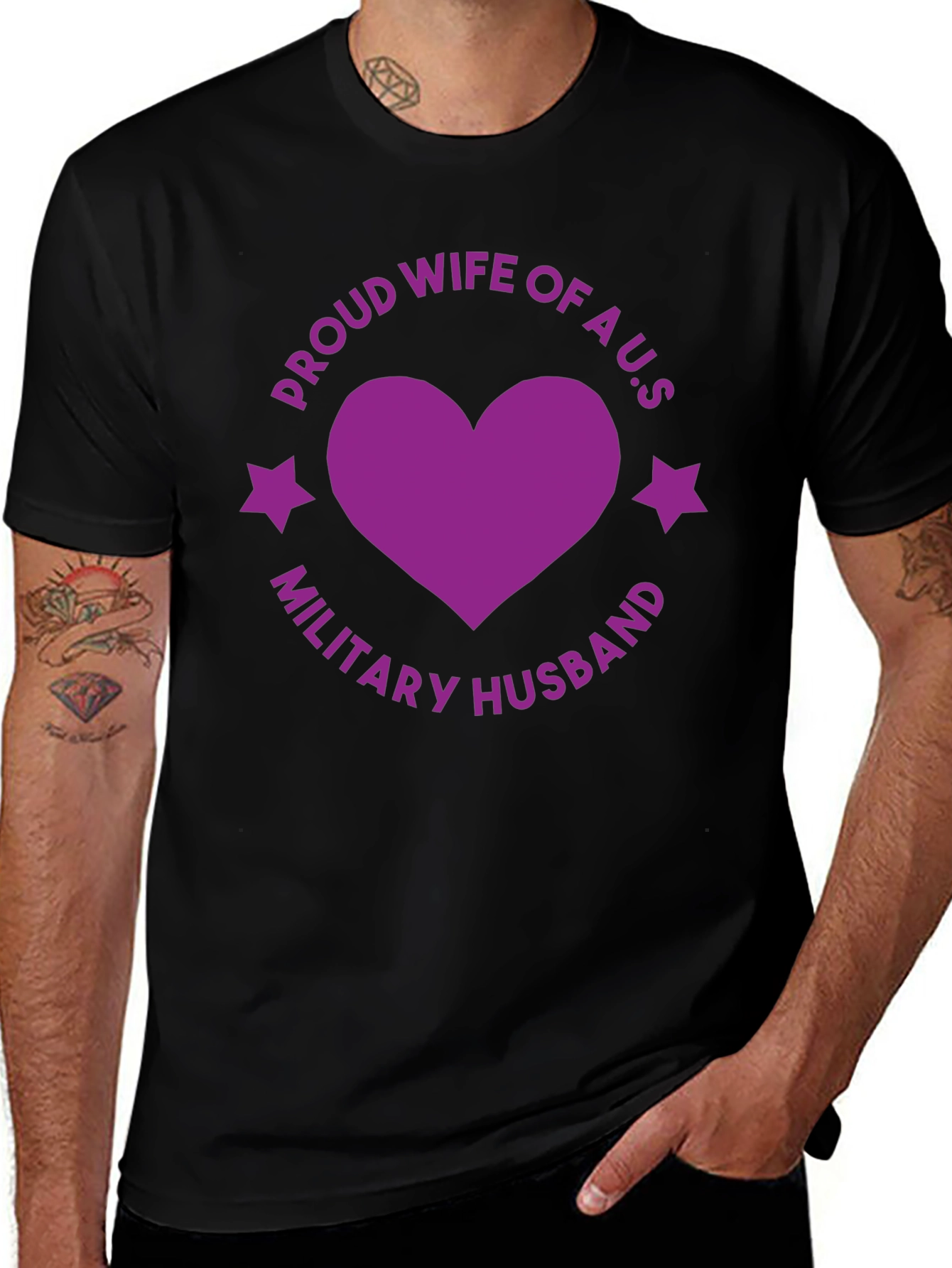 Proud Wife Military Husband Black Graphic Tee