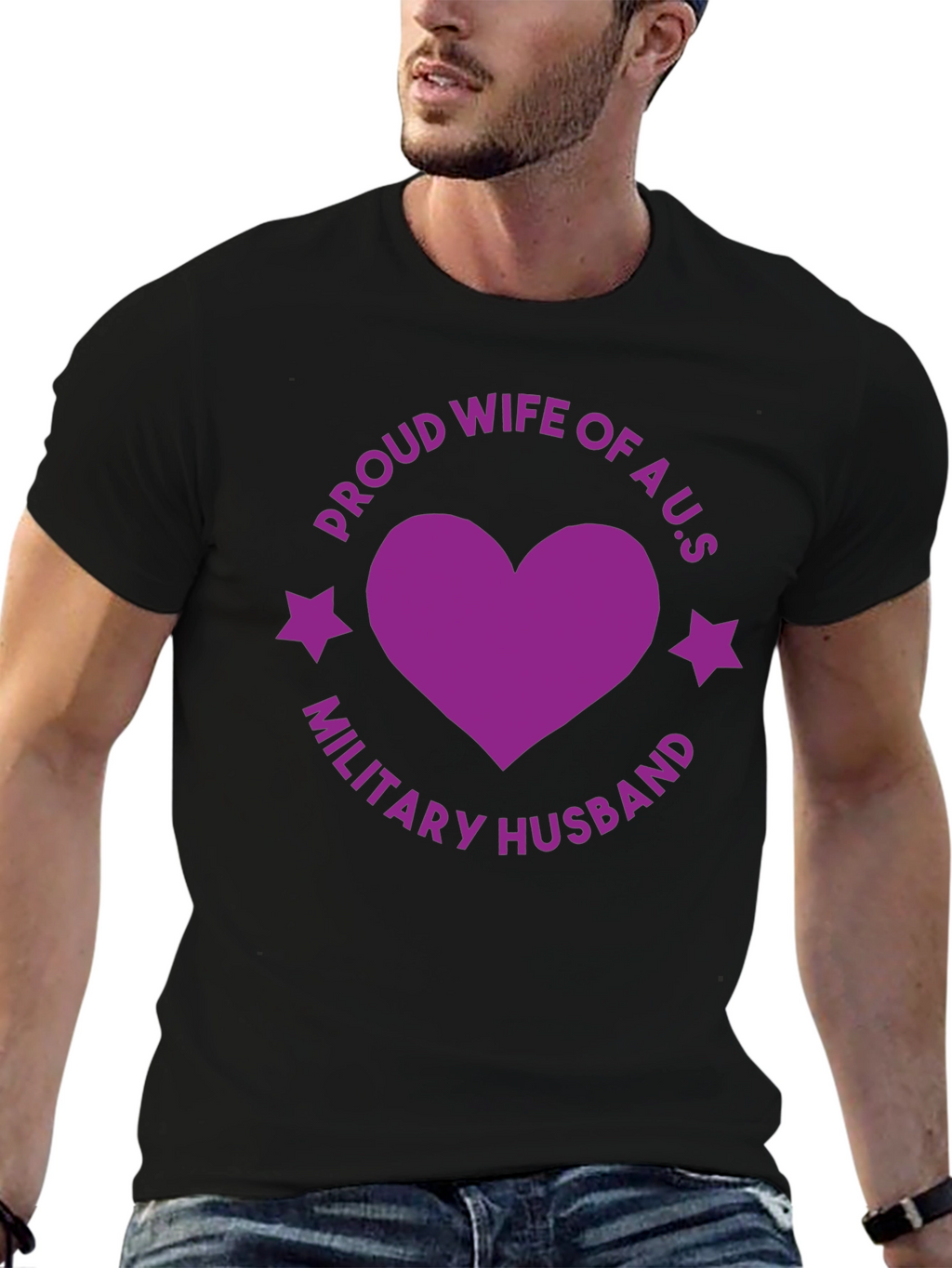 Proud Wife Military Husband Black Graphic Tee