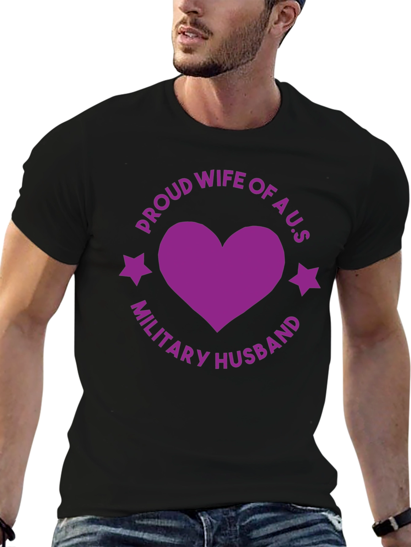 Proud Wife Military Husband Black Graphic Tee