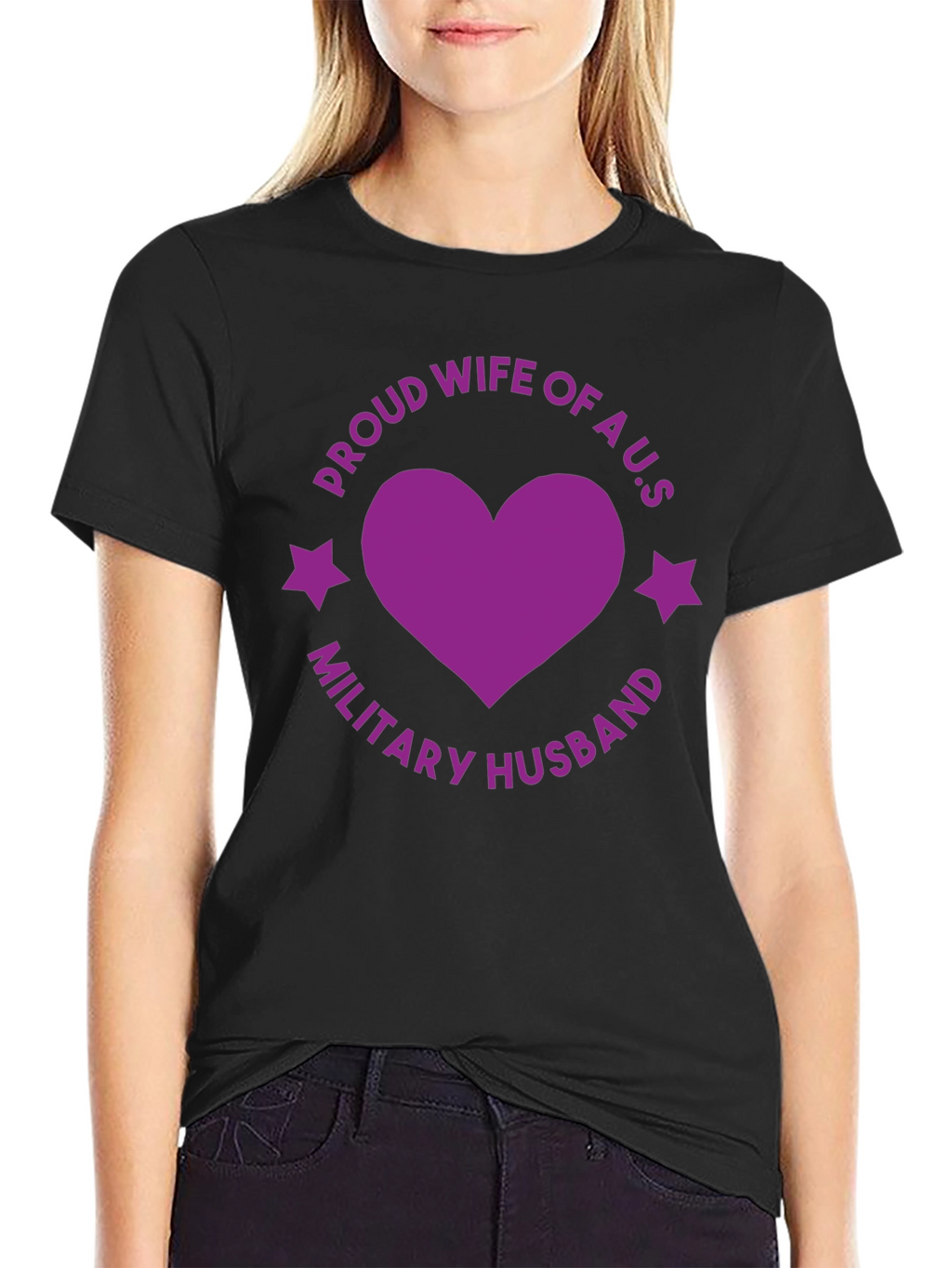 Proud Wife Military Husband Black Graphic Tee