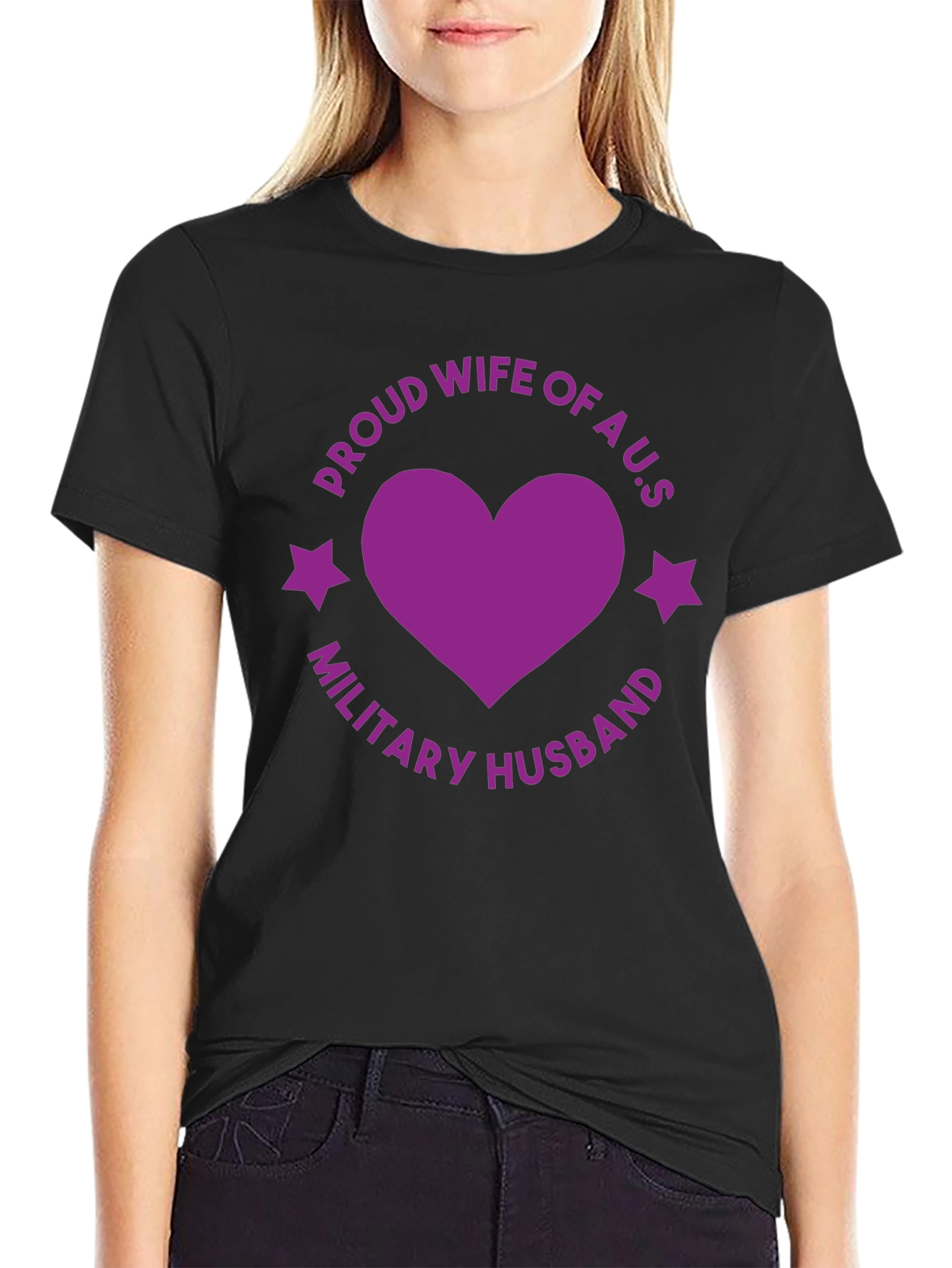 Proud Wife Military Husband Black Graphic Tee