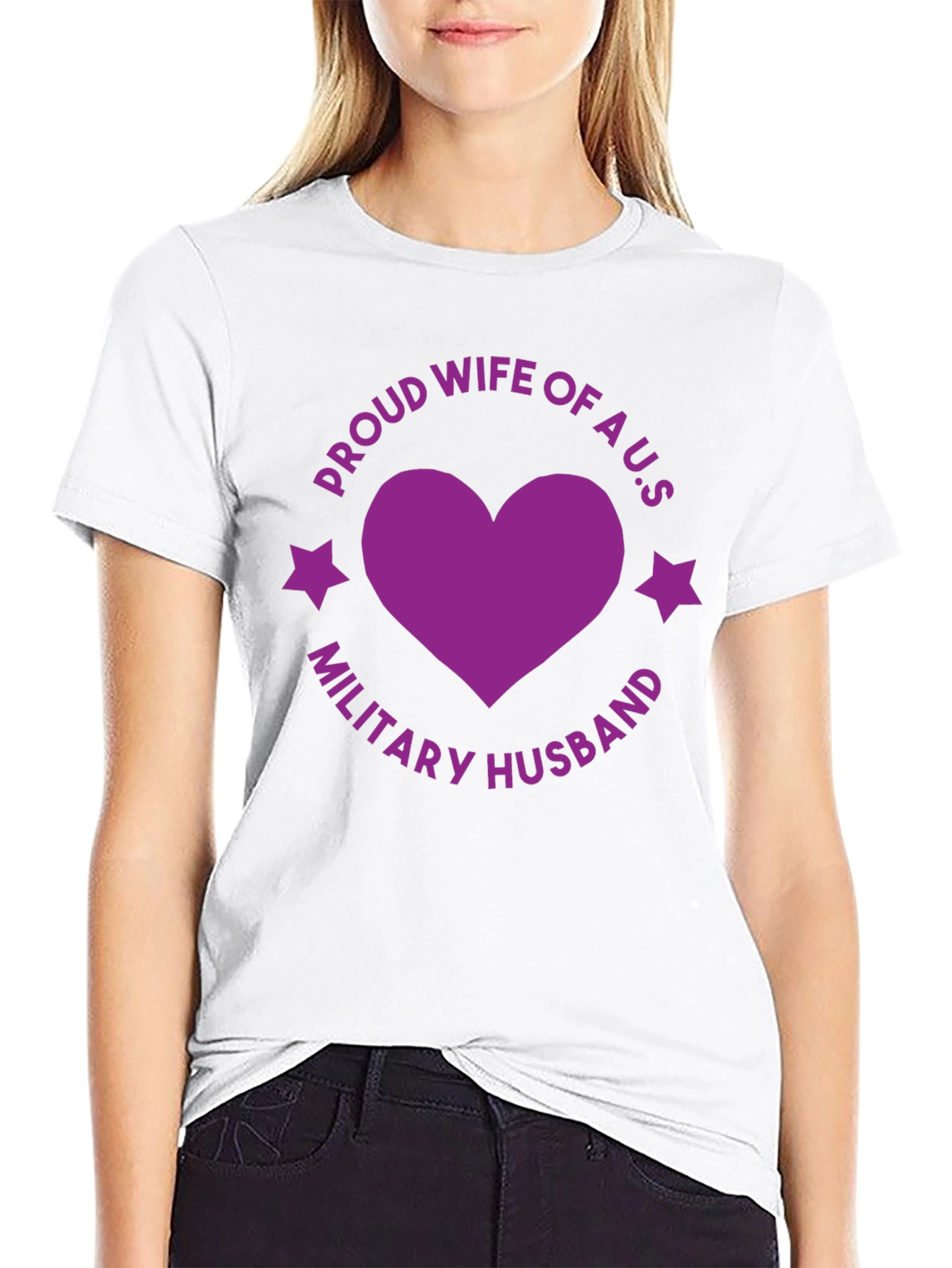 Proud Wife Military Husband Black Graphic Tee