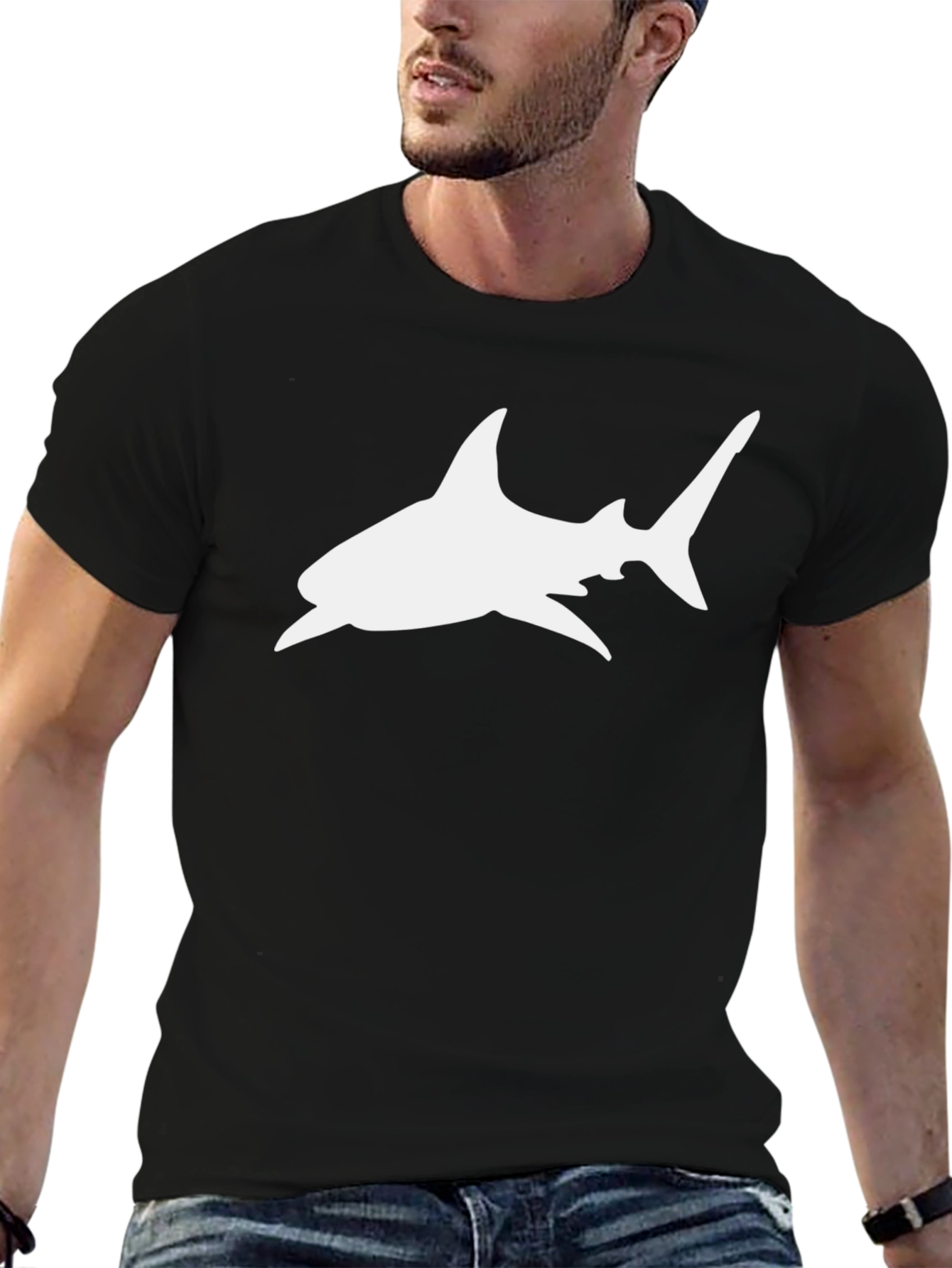 Black Shark Graphic Tee - Mens Casual T-Shirt