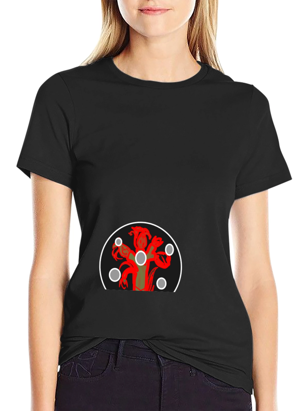 Graphic Print Tee - Hydra Design Black T-Shirt