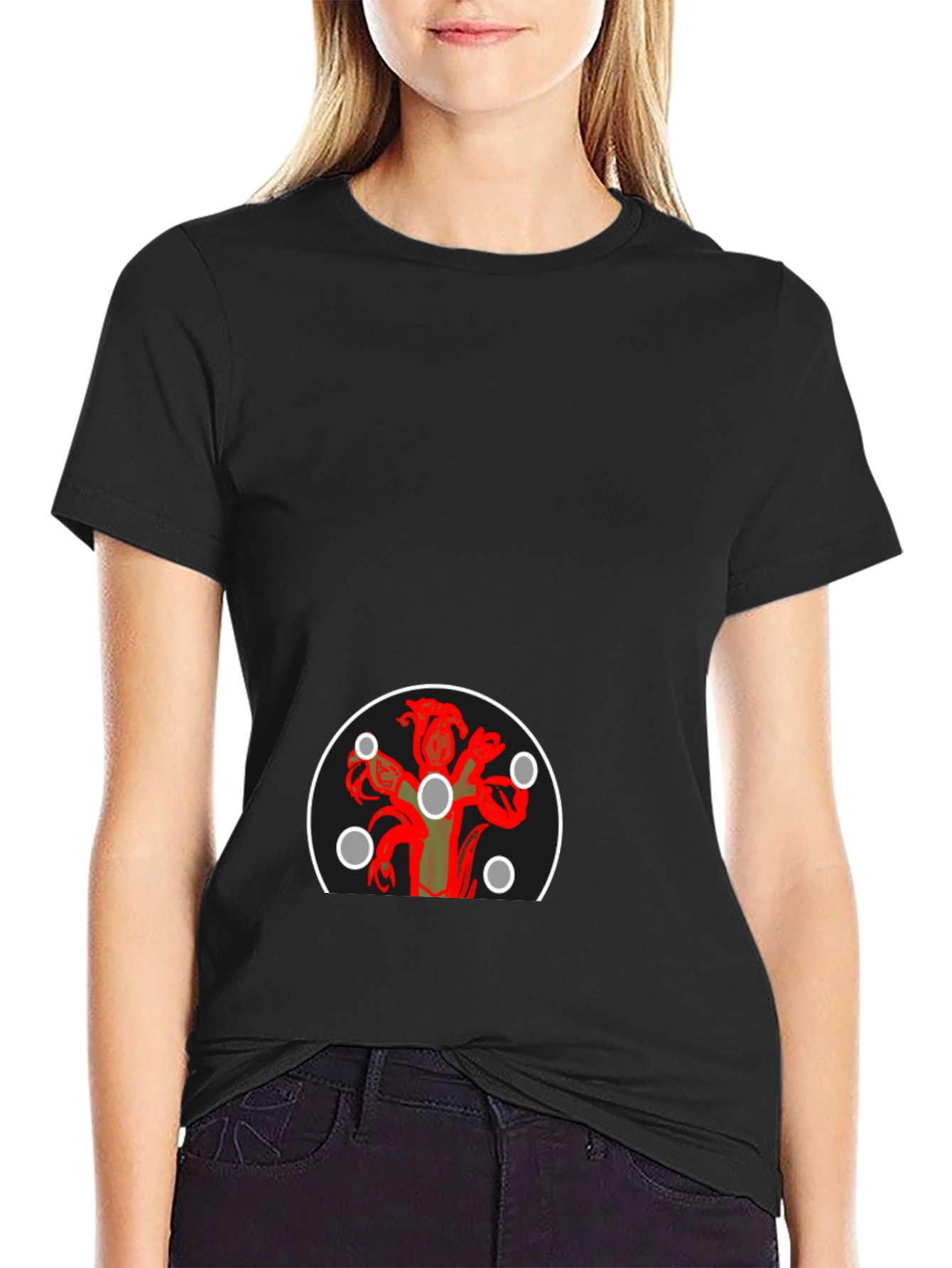 Graphic Print Tee - Hydra Design Black T-Shirt