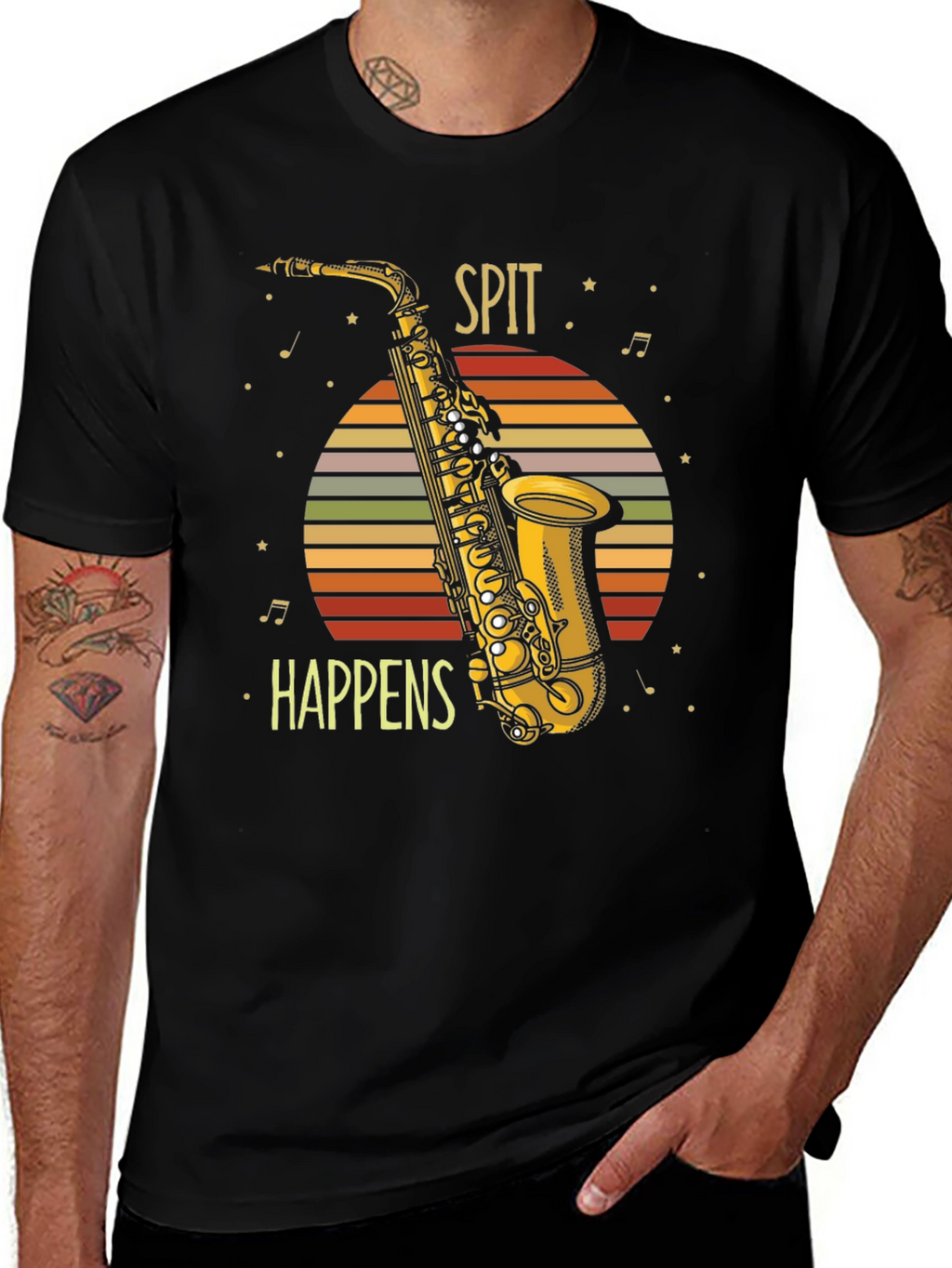 Spit Happens Saxophone Graphic Tee - Musician Humor