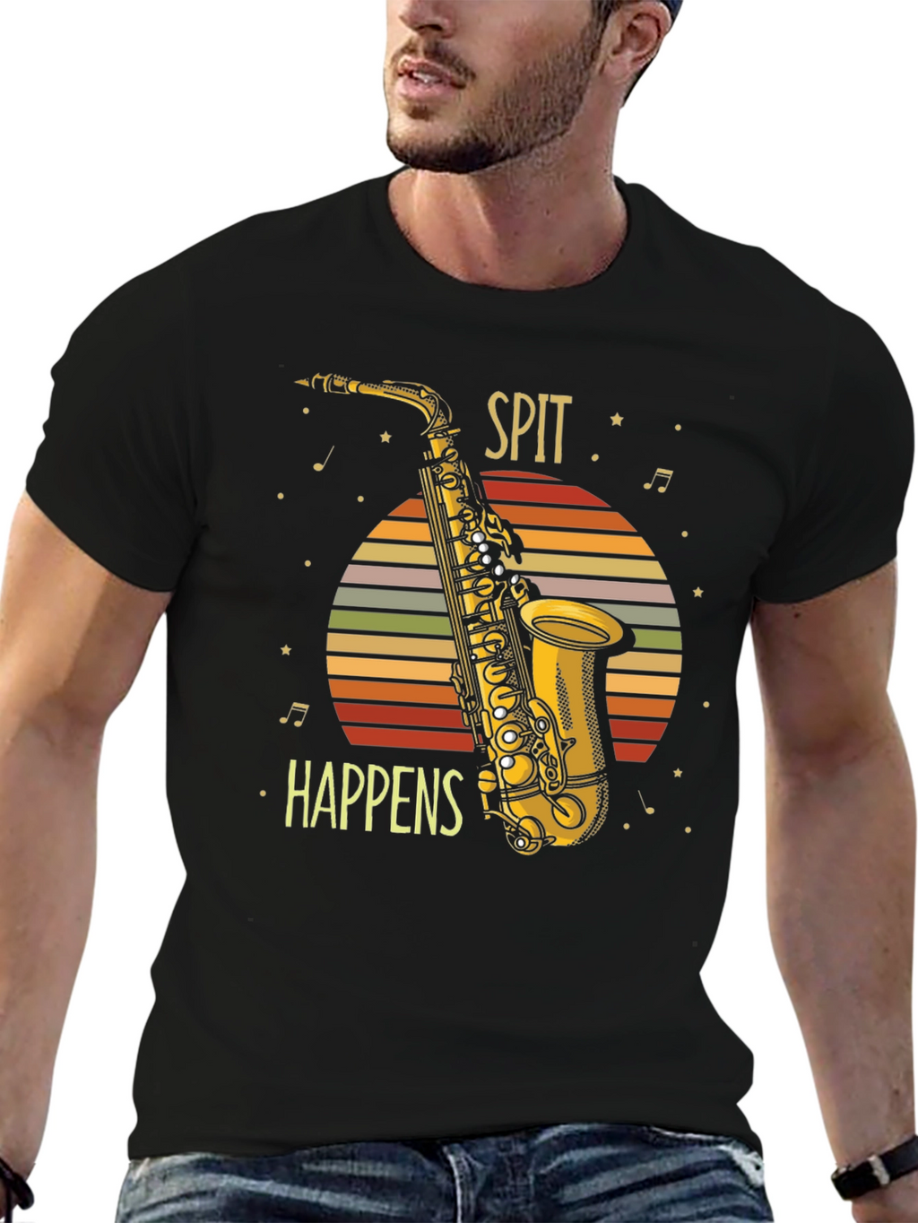 Spit Happens Saxophone Graphic Tee - Musician Humor