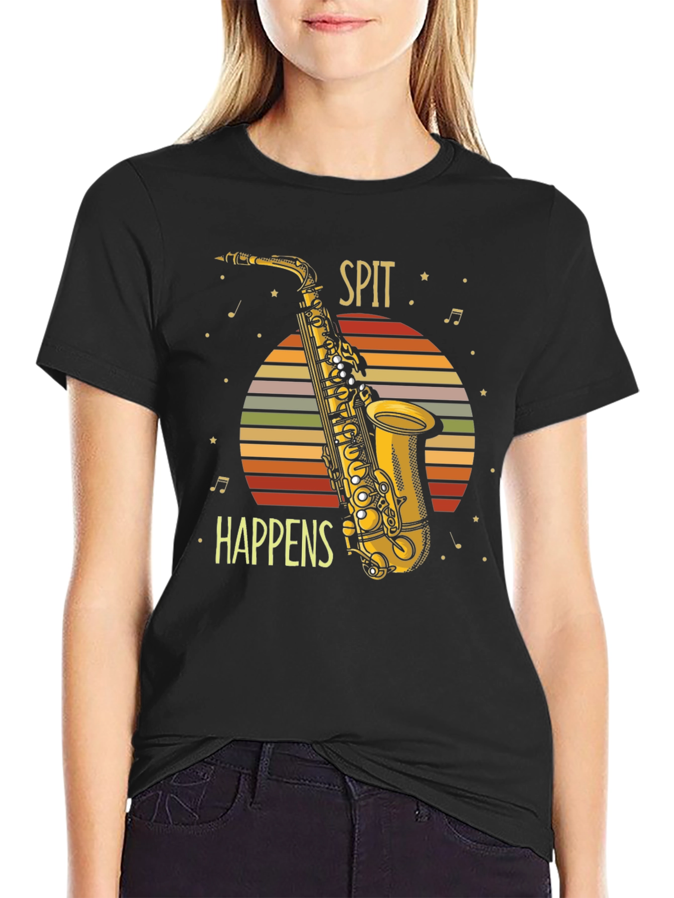 Spit Happens Saxophone Graphic Tee - Musician Humor