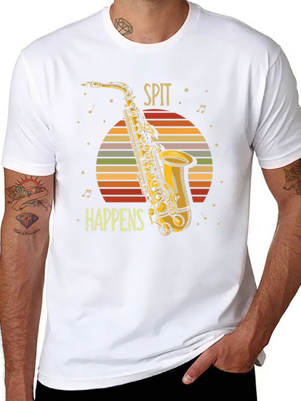 Spit Happens Saxophone Graphic Tee - Musician Humor