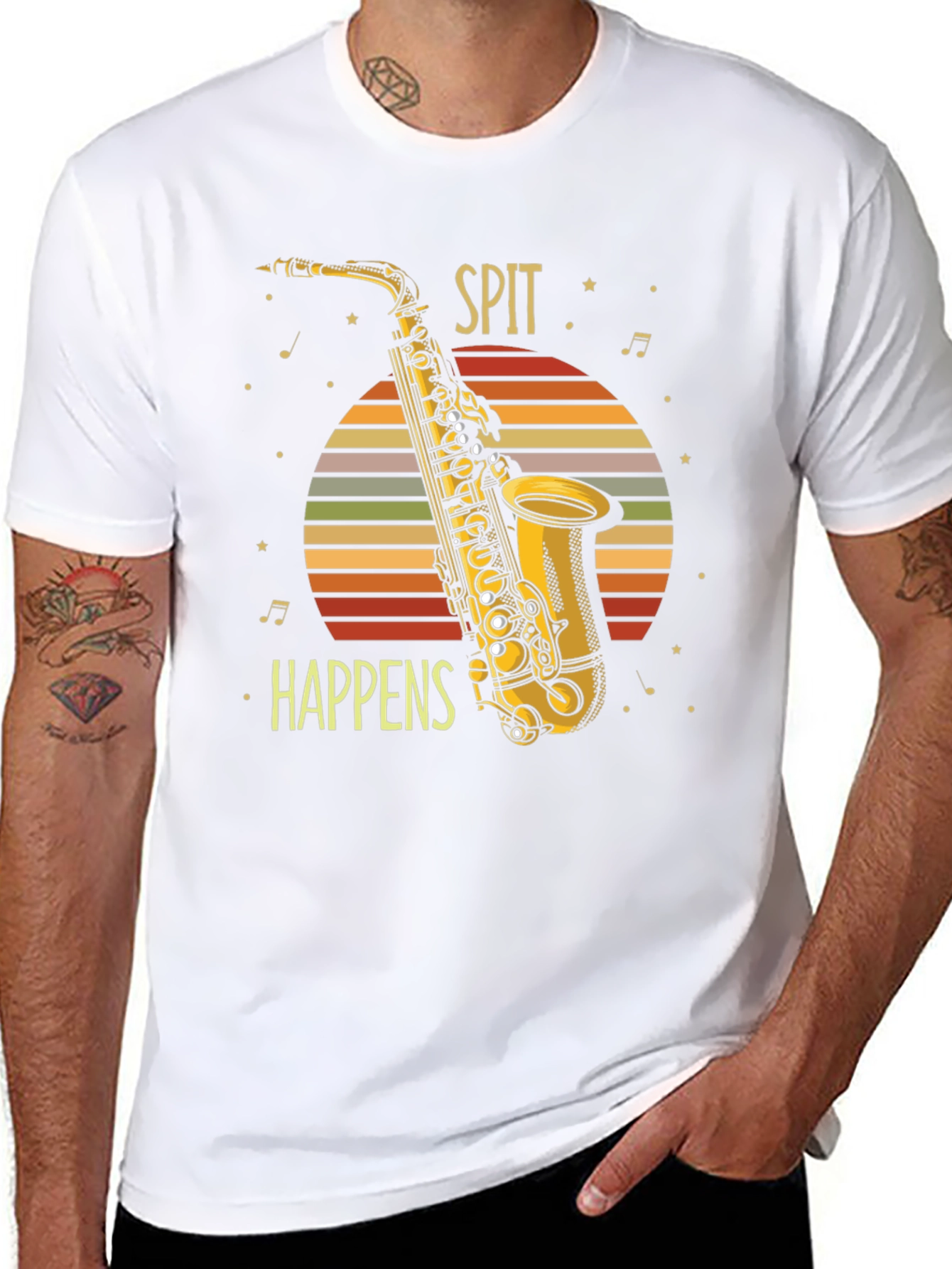 Spit Happens Saxophone Graphic Tee - Musician Humor