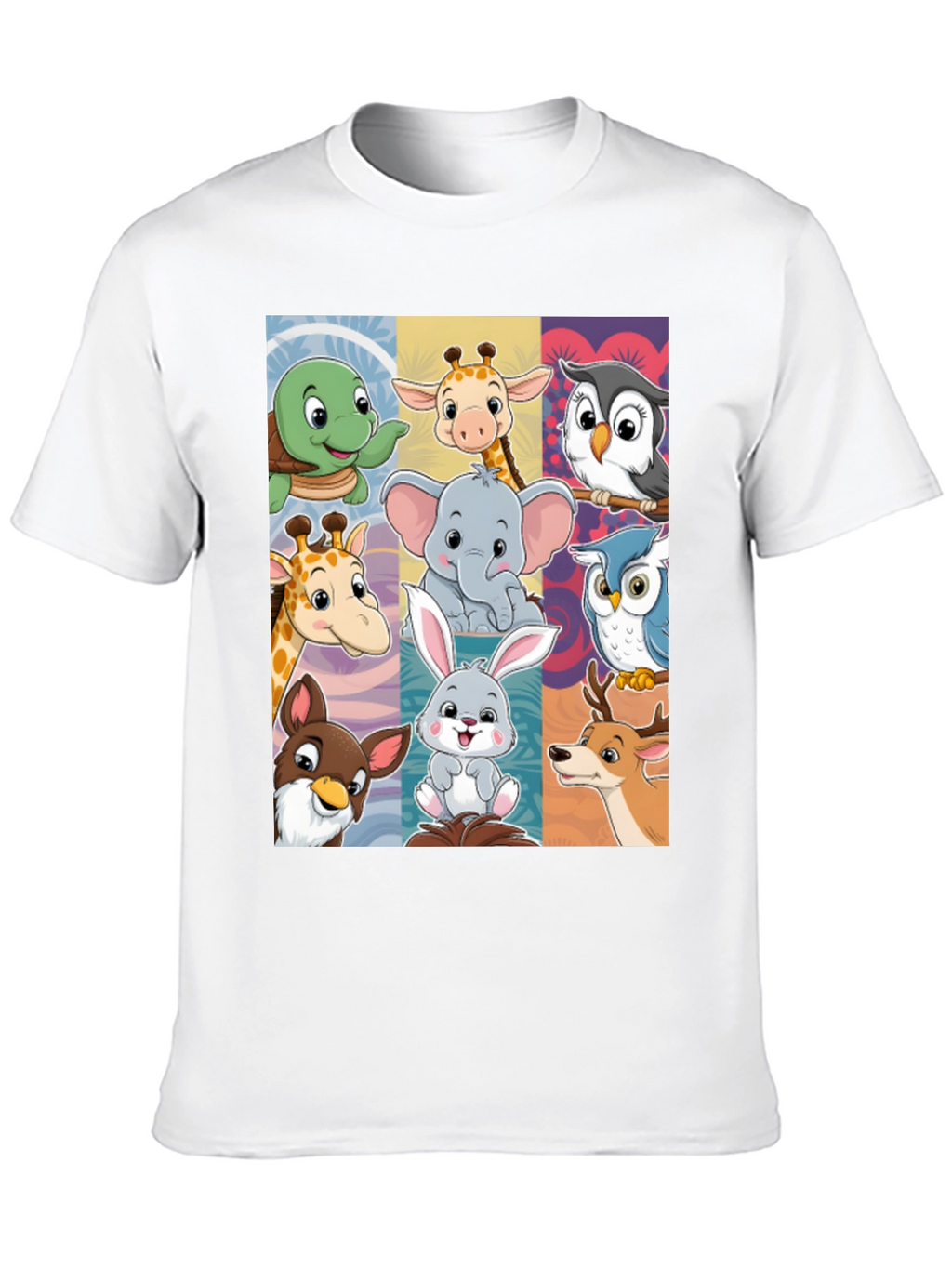 Cartoon Animal Collage Black T-Shirt
