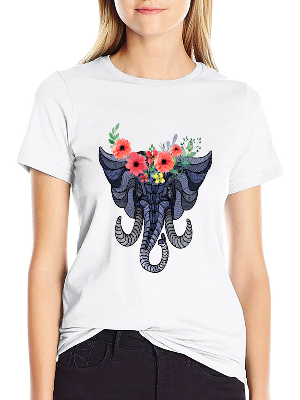 Floral Elephant Graphic T-Shirt