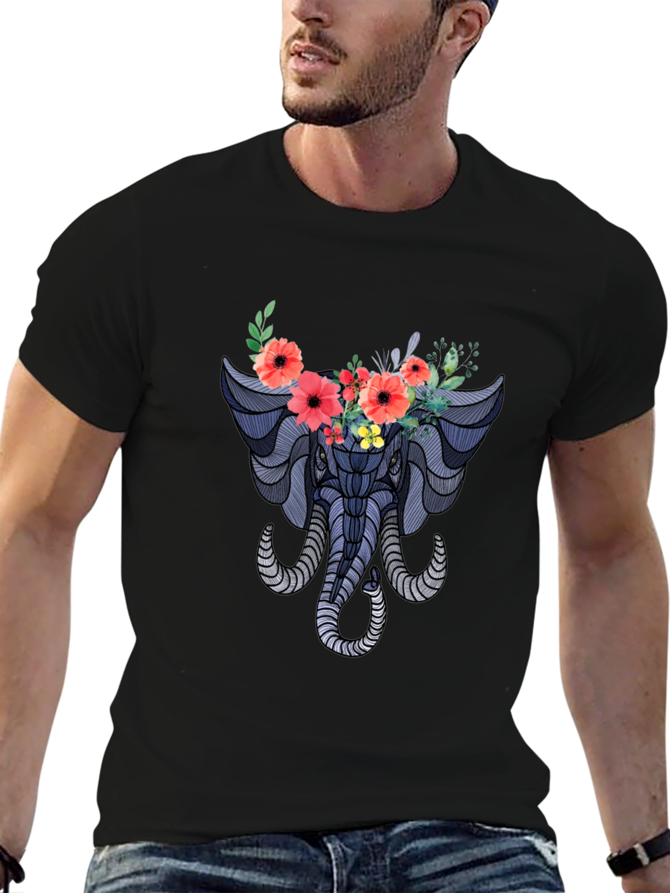 Floral Elephant Graphic T-Shirt