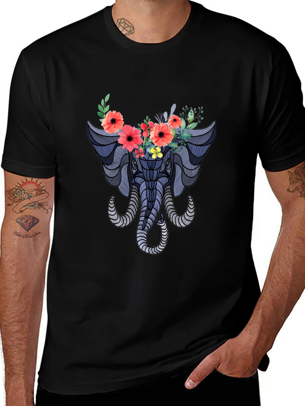 Floral Elephant Graphic T-Shirt