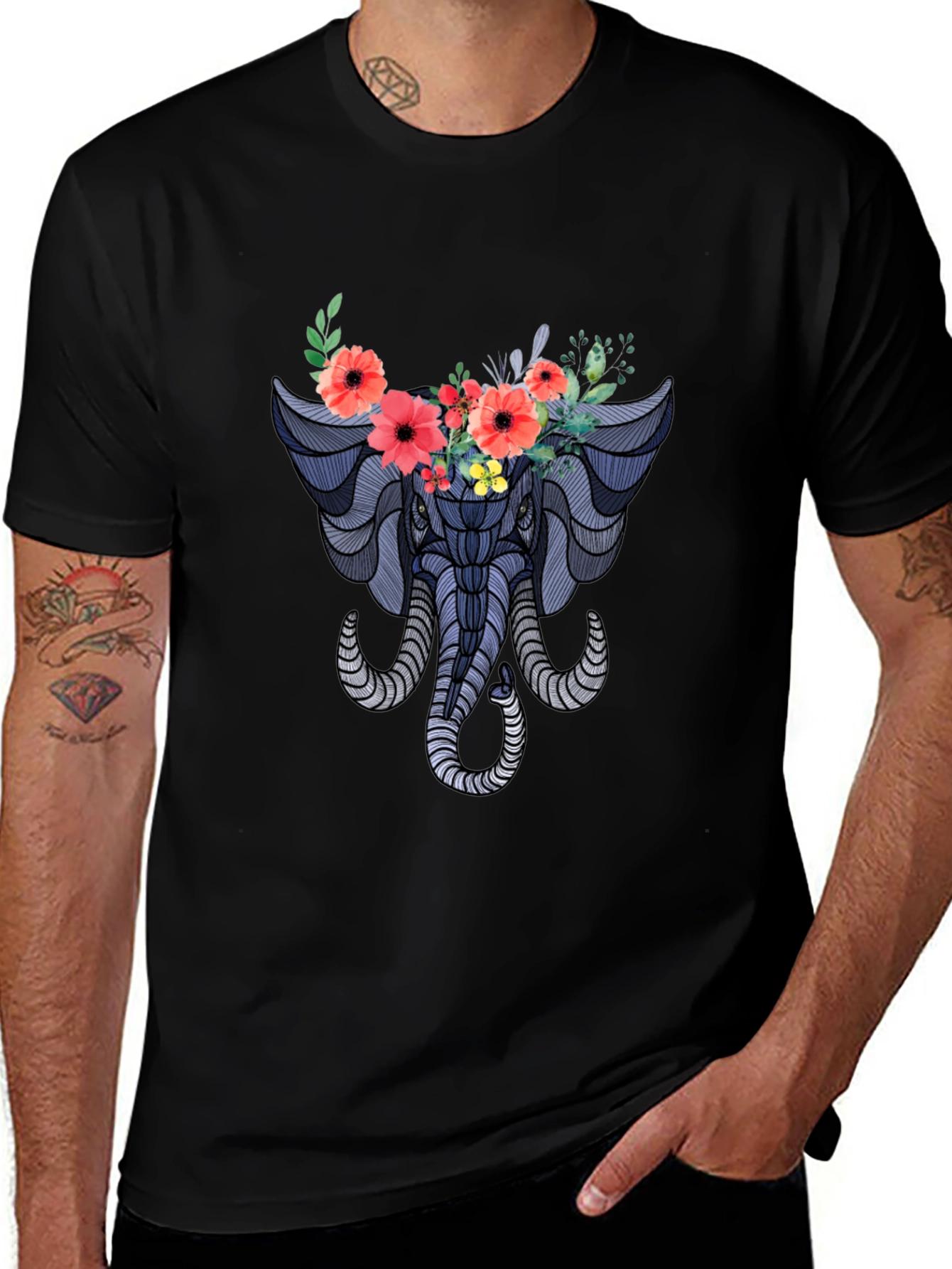 Floral Elephant Graphic T-Shirt