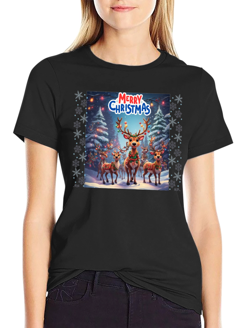 Christmas Reindeer T-Shirt Holiday Festive Tee