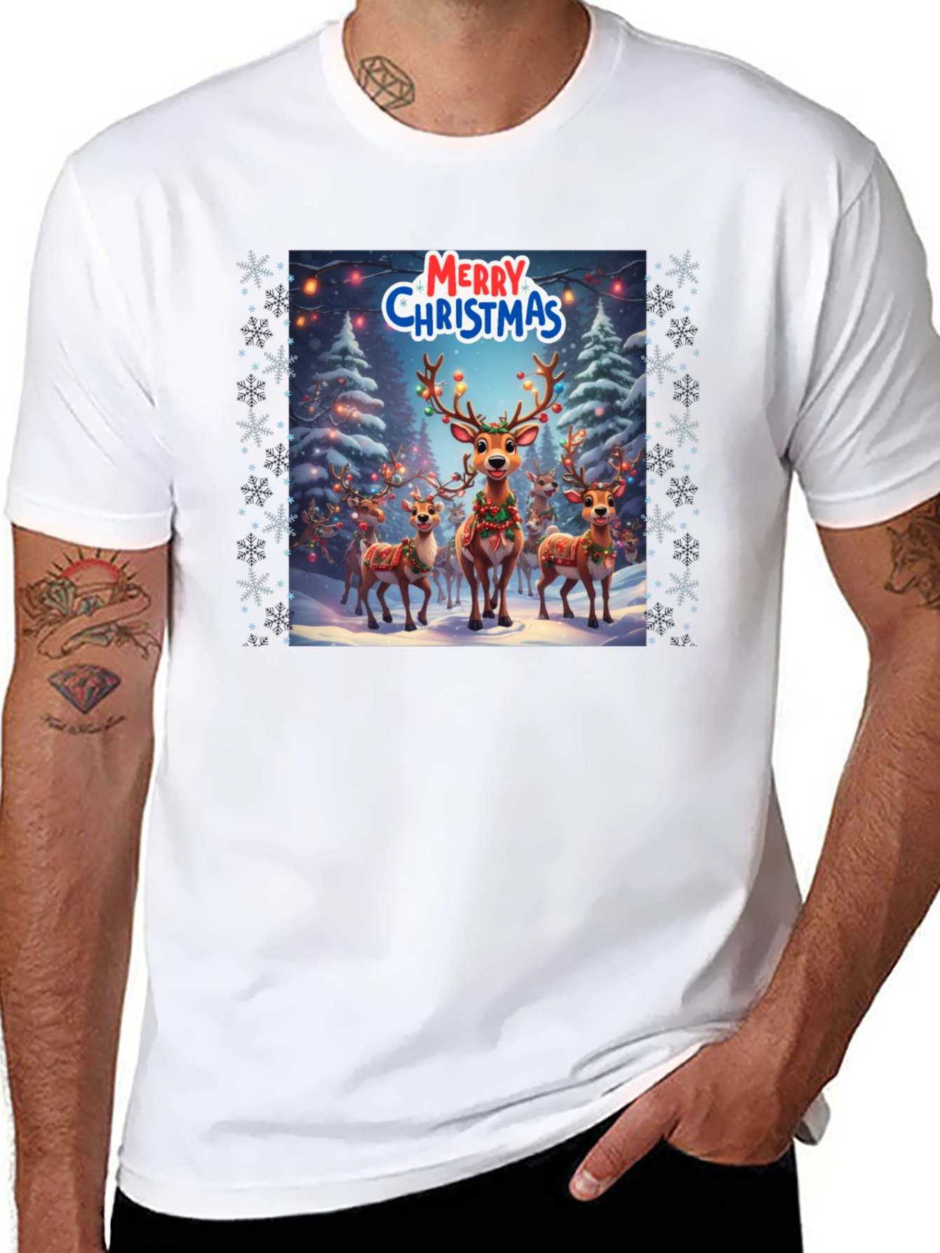 Christmas Reindeer T-Shirt Holiday Festive Tee