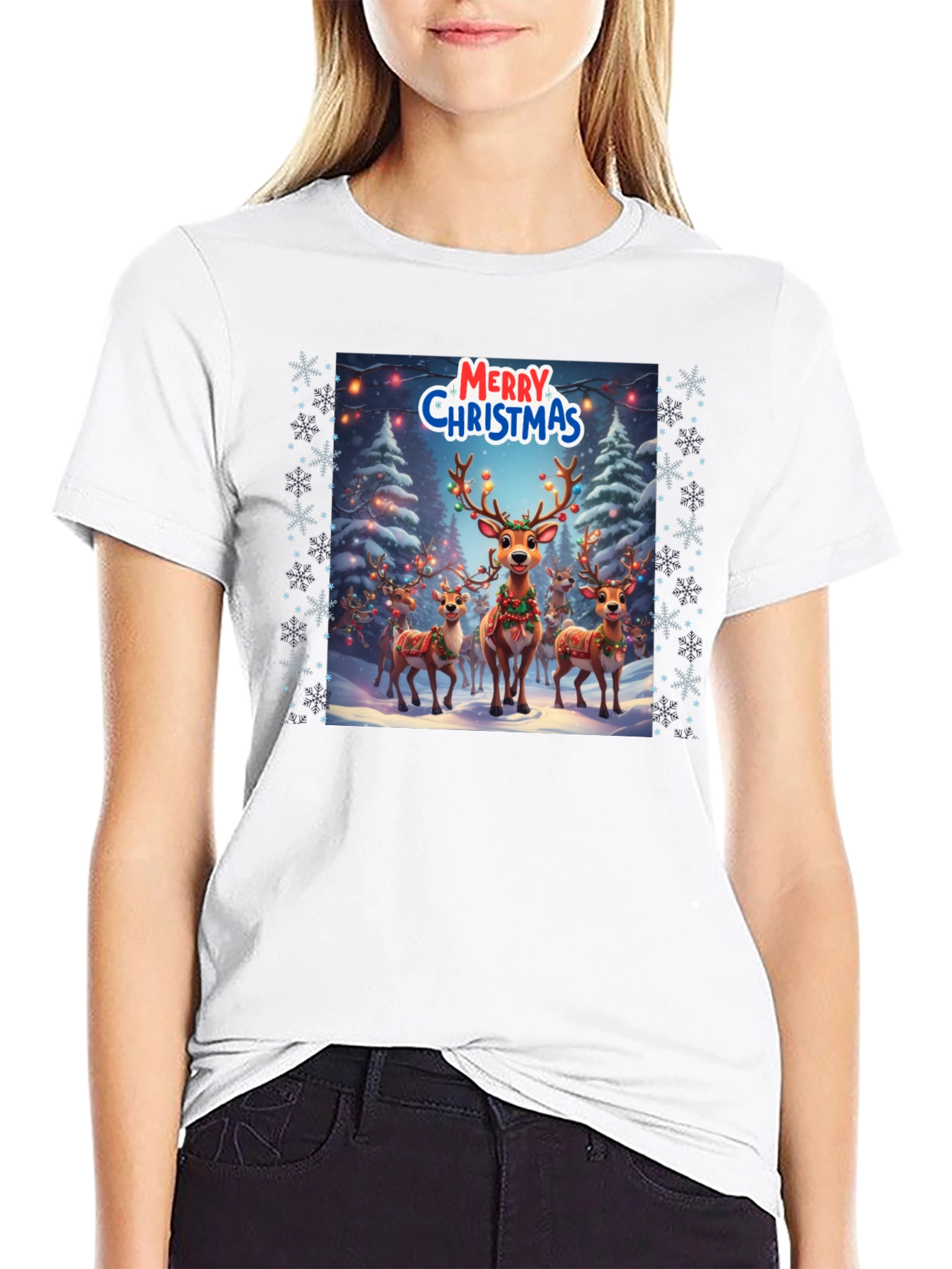 Christmas Reindeer T-Shirt Holiday Festive Tee