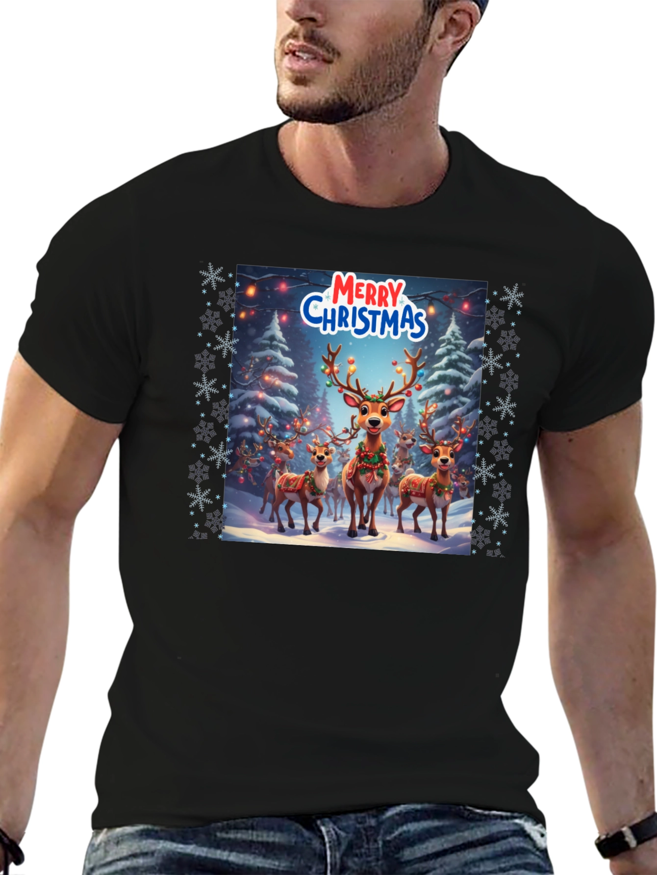 Christmas Reindeer T-Shirt Holiday Festive Tee
