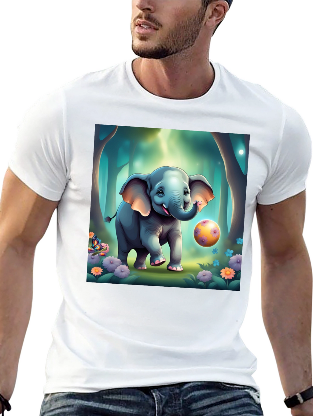 Cute Elephant Cartoon Print T-Shirt