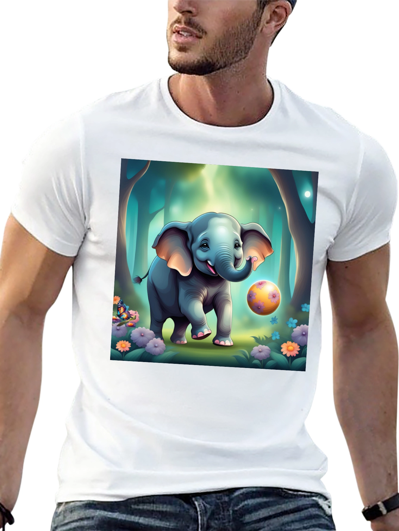 Cute Elephant Cartoon Print T-Shirt
