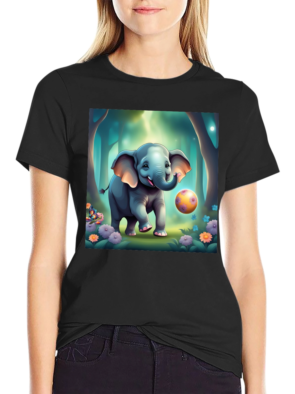 Cute Elephant Cartoon Print T-Shirt