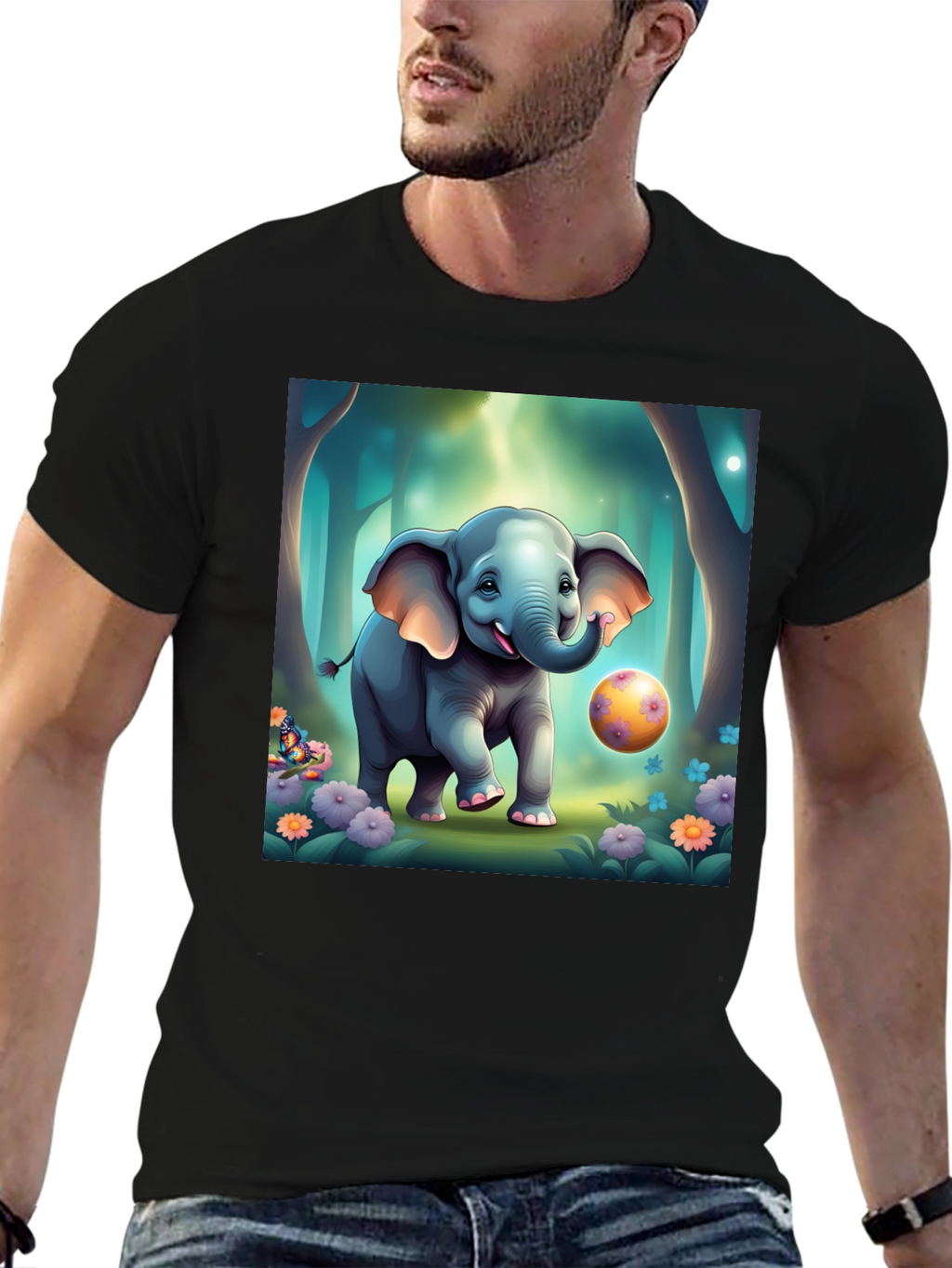 Cute Elephant Cartoon Print T-Shirt