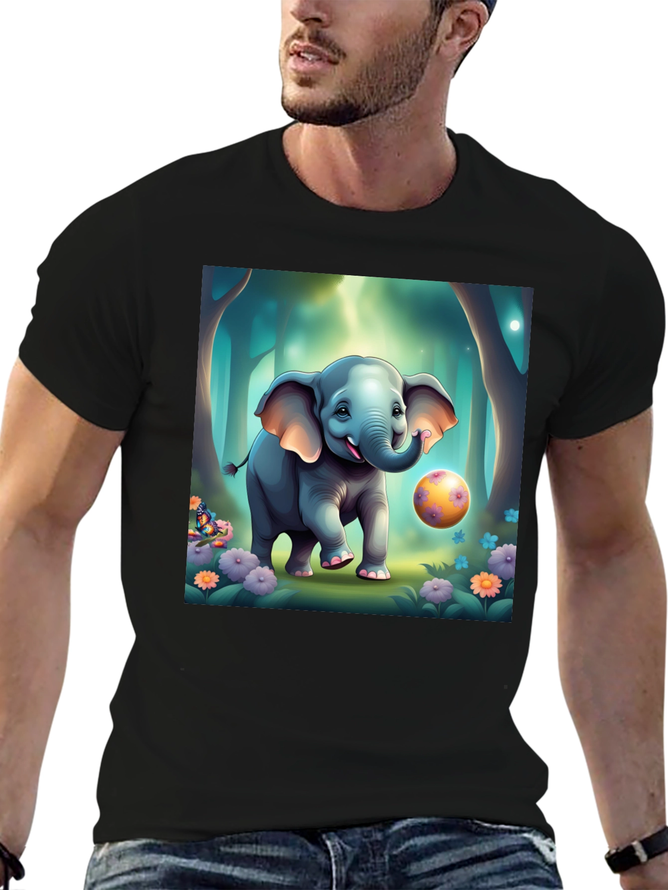 Cute Elephant Cartoon Print T-Shirt