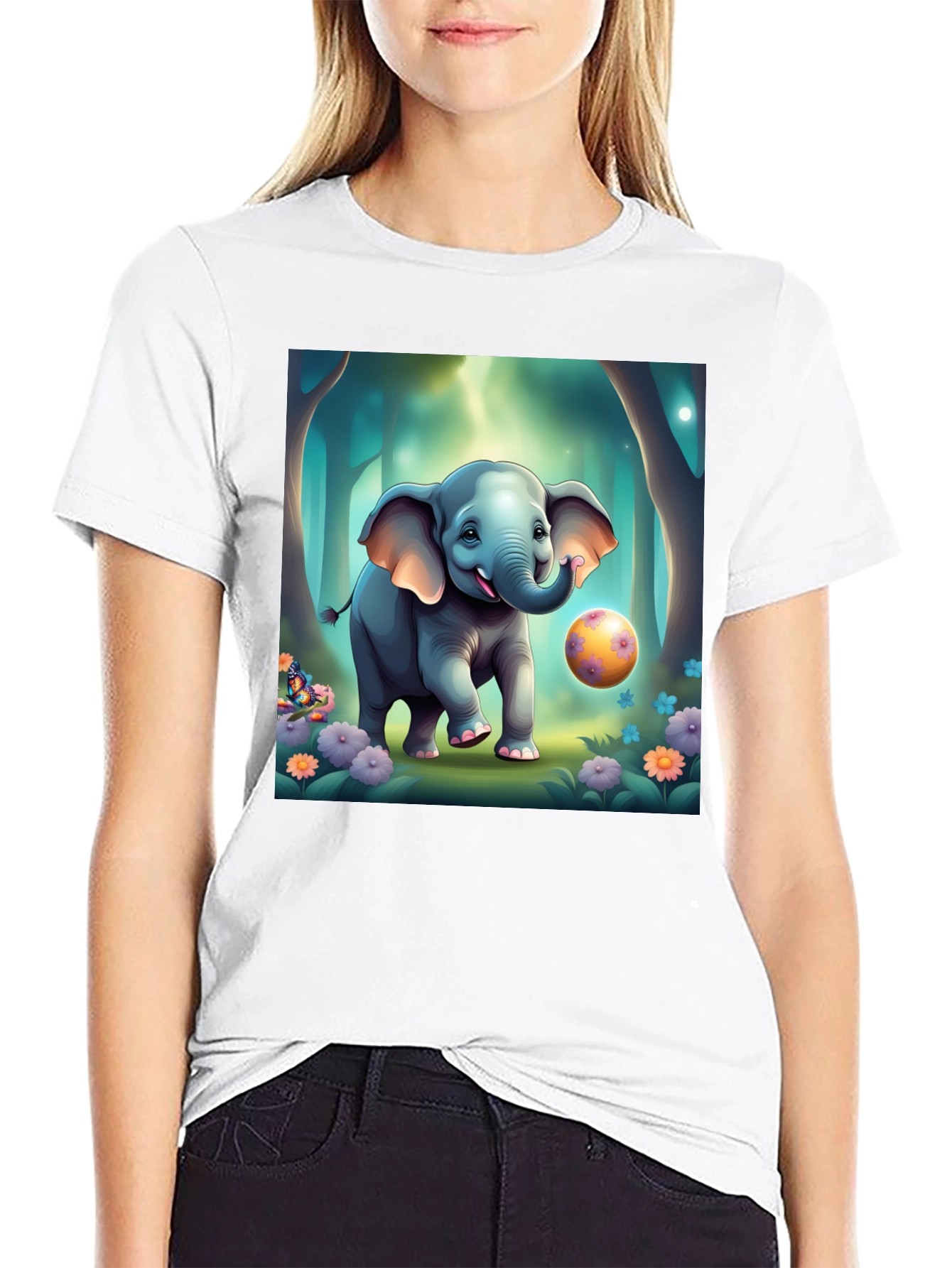 Cute Elephant Cartoon Print T-Shirt
