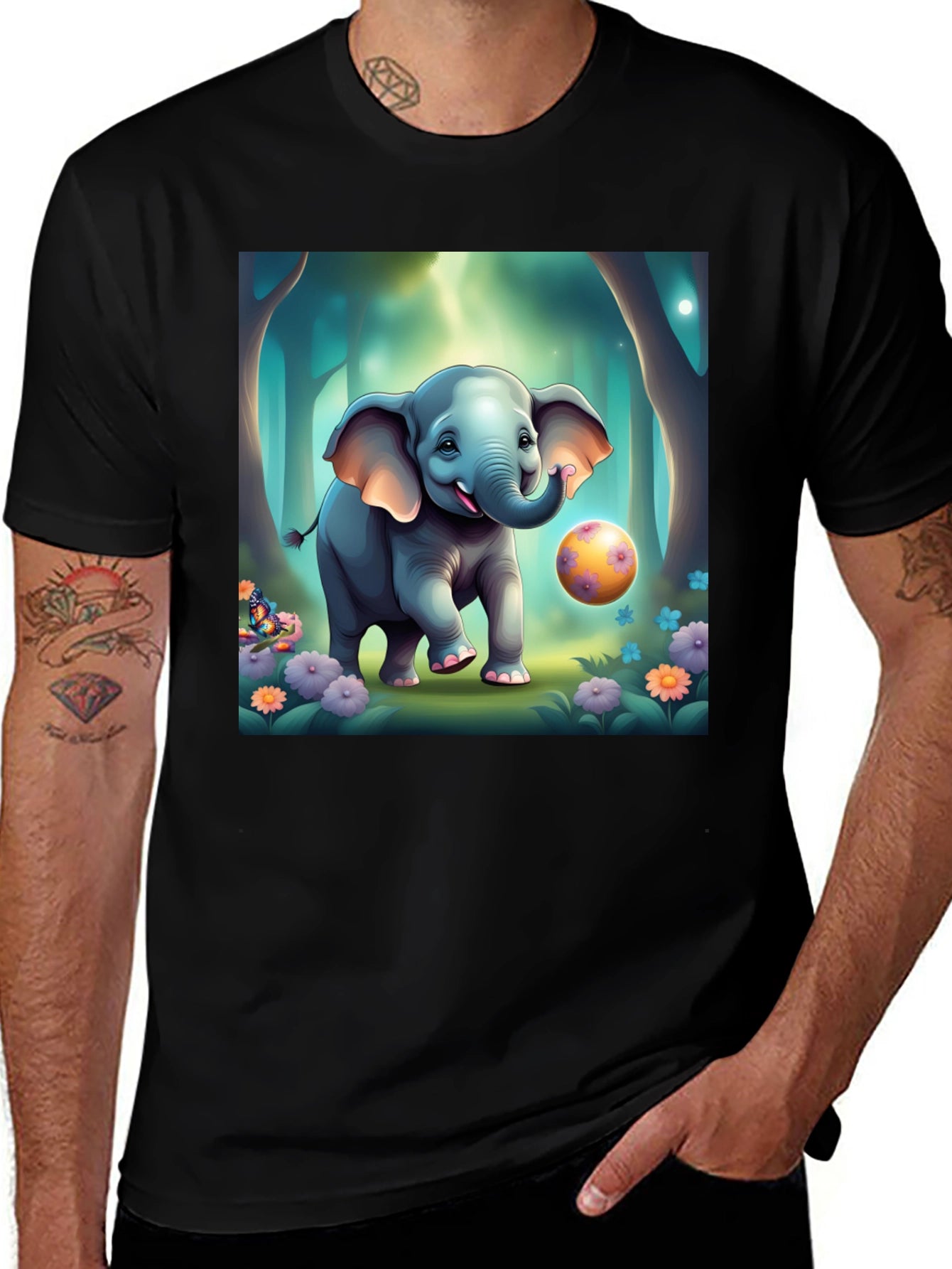 Cute Elephant Cartoon Print T-Shirt