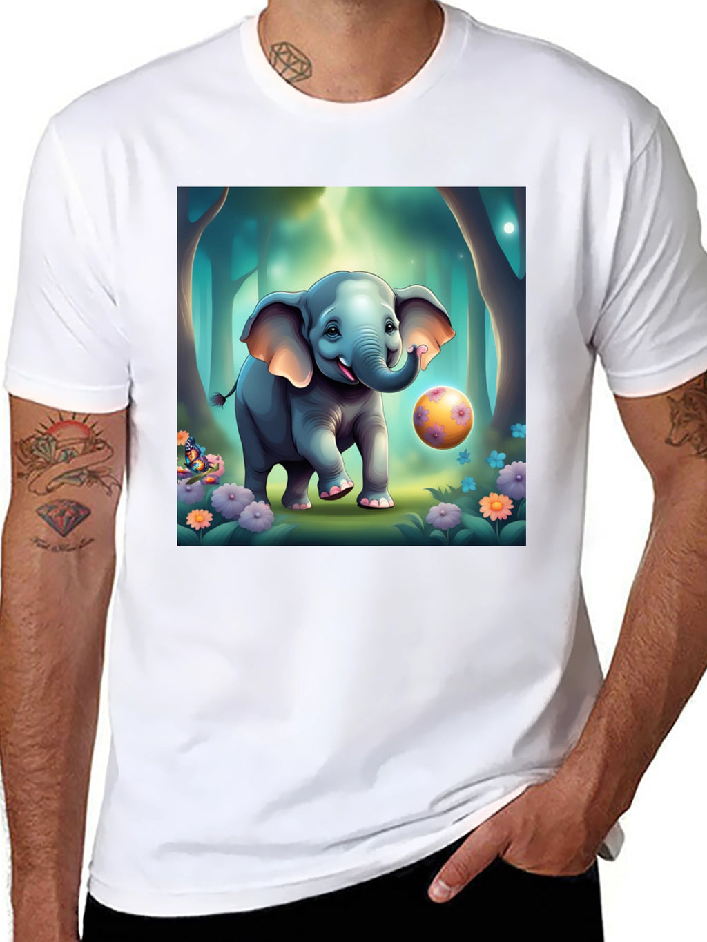 Cute Elephant Cartoon Print T-Shirt