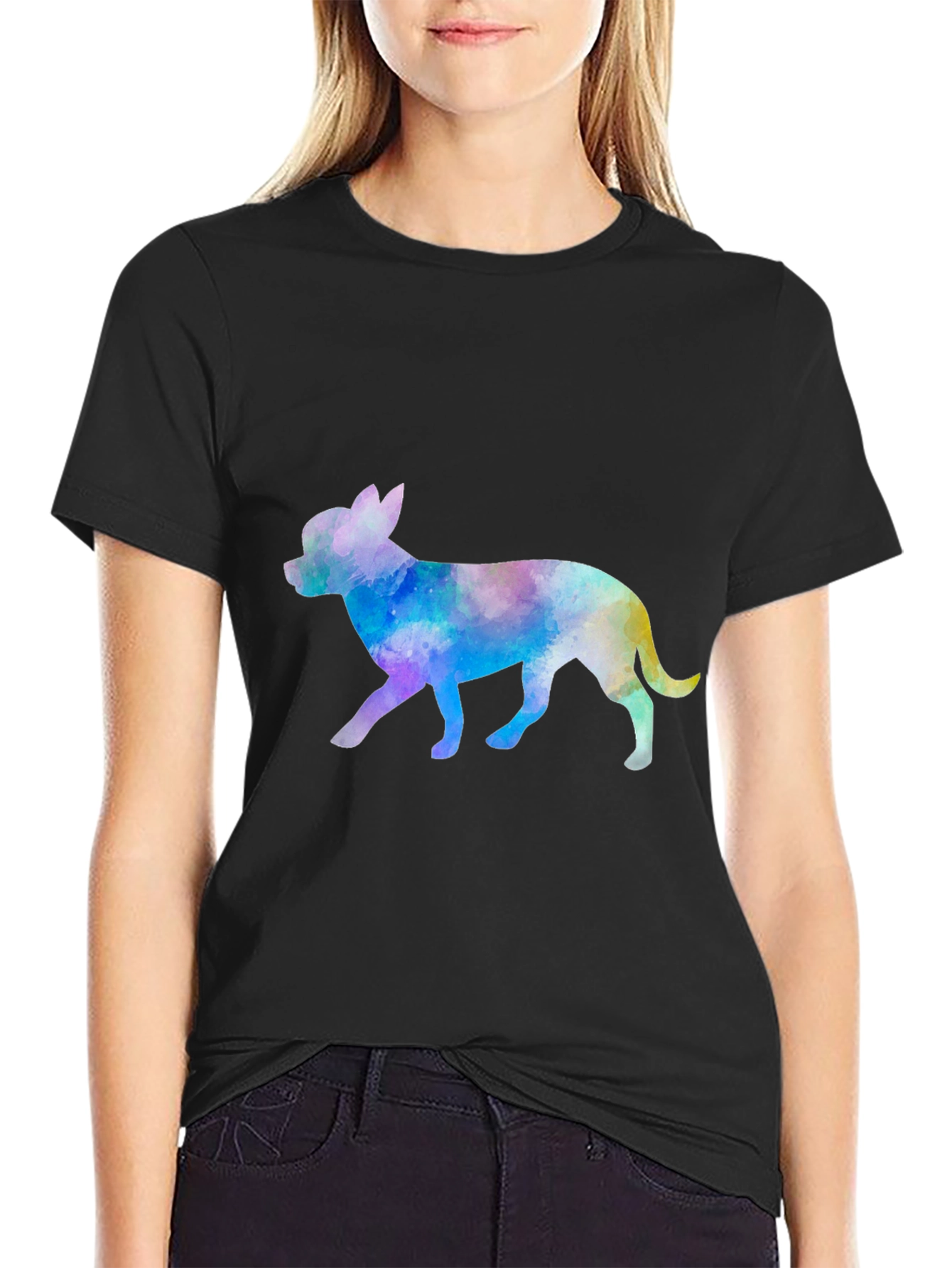 Watercolor Chihuahua Dog Graphic Mens Black Tee