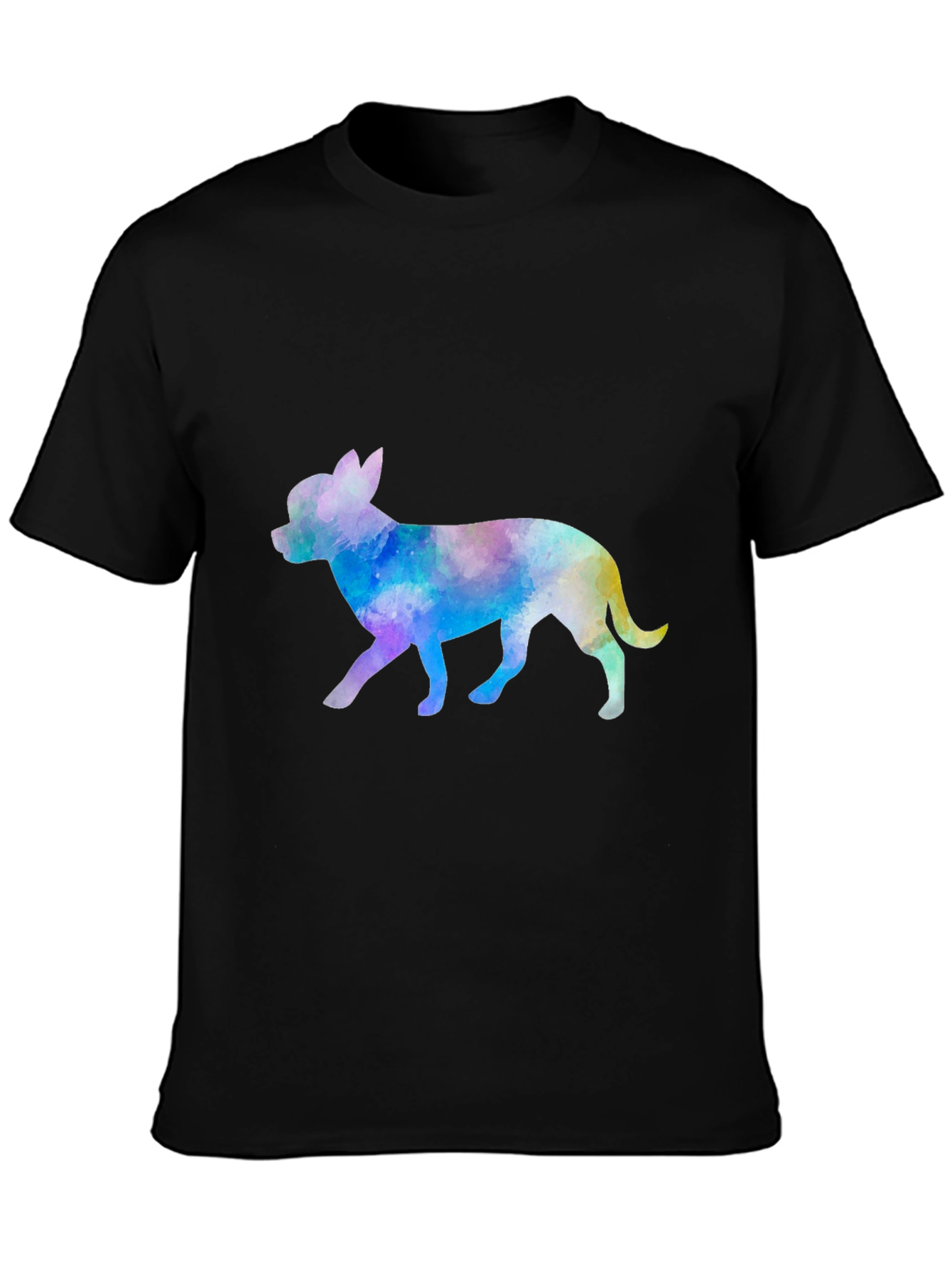 Watercolor Chihuahua Dog Graphic Mens Black Tee