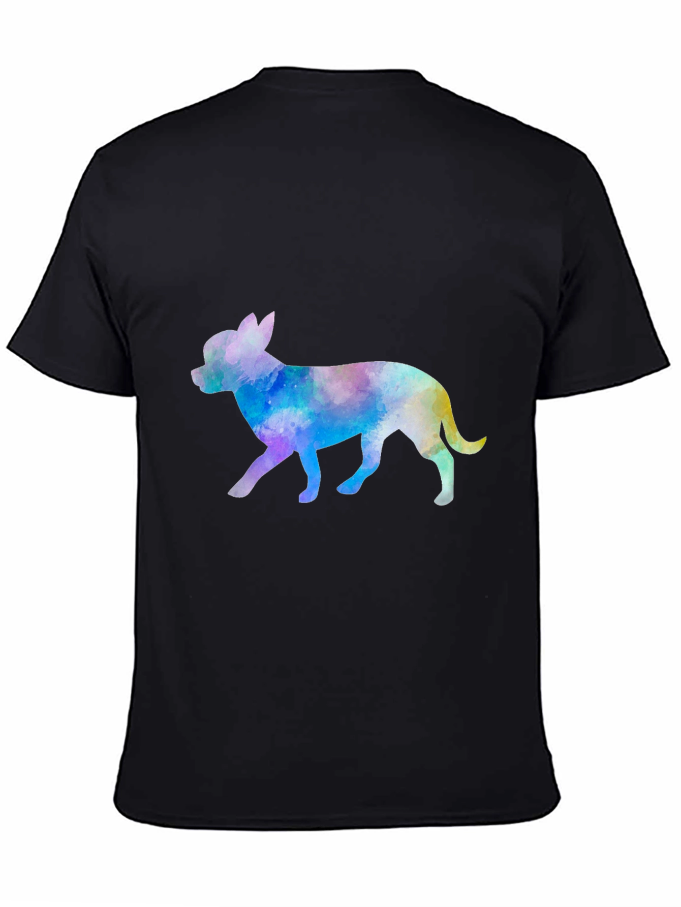 Watercolor Chihuahua Dog Graphic Mens Black Tee