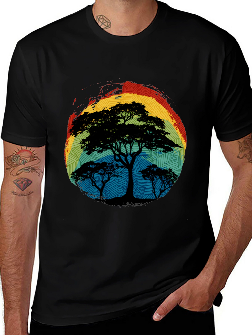 African Sunset Tree Graphic Tee - Black