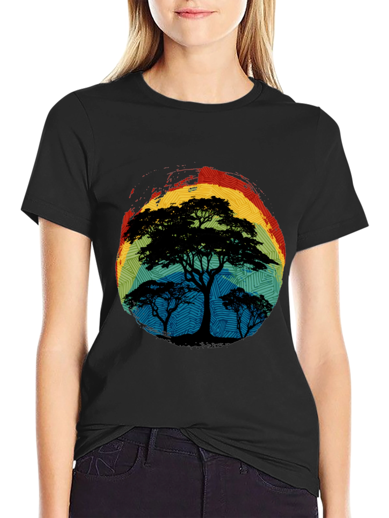 African Sunset Tree Graphic Tee - Black