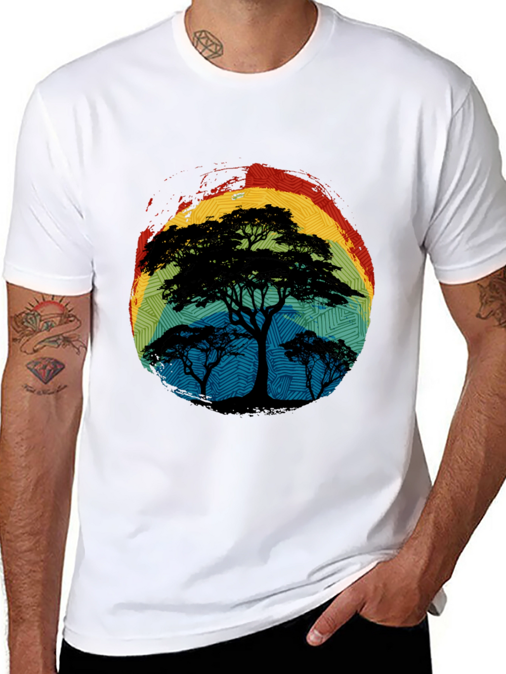 African Sunset Tree Graphic Tee - Black
